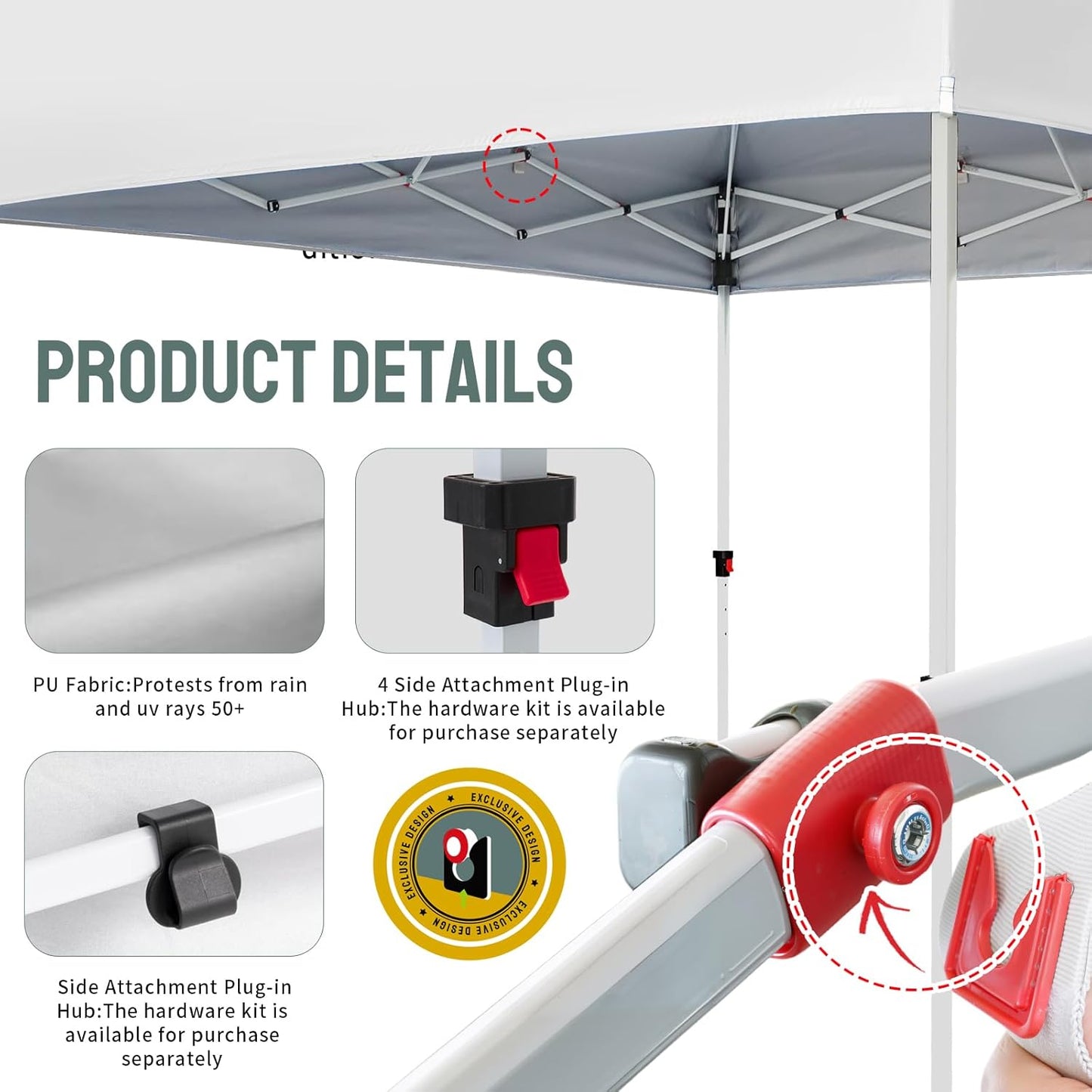 CROWN SHADES 10x10 Heavy Duty Canopy - Premium Pop Up Canopy Tent - Extra Sun Shade Protection with 400D Strength Oxford Fabric - Great for Trade Shows, Events, Tailgates & Commercial Use, White