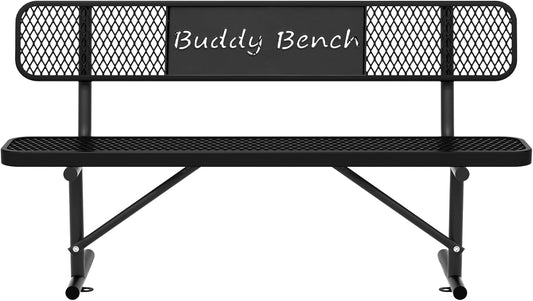 6 Feet Steel Park Bench for Outside, Outdoor Bench with Backrest & Portable Frame, Commercial Benches for Parks, School, Patio, Deck, Store,Black