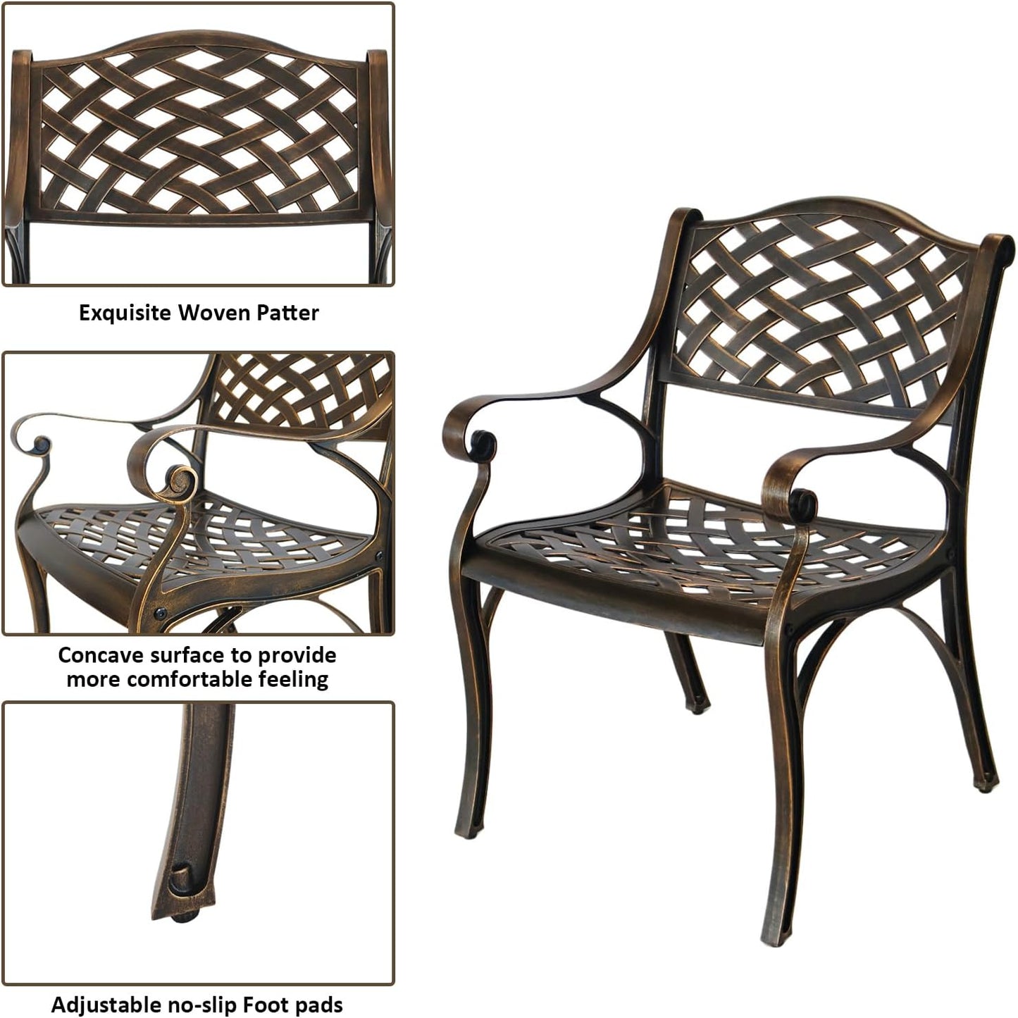 Outdoor Patio Table and Chairs Patio Dining Furniture Set Cast Aluminum Outdoor Table Set Bistro Chairs for Garden (Bronze, 3 Piece Round Table Set)