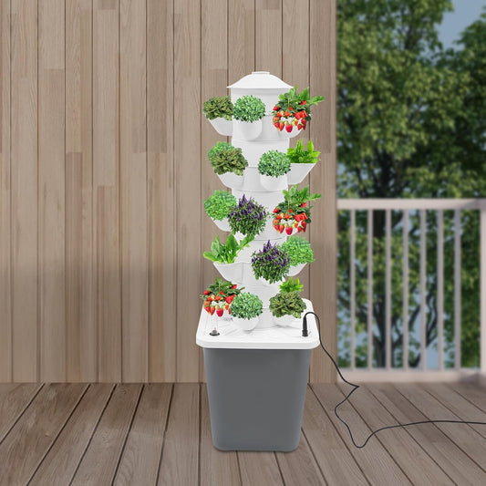 Hydroponics Vertical Growing Kit with Grow Lights 25-Plants Garden Hydroponic Growing System Outdoor Outdoor Indoor Vertical Garden Planter Tower with Automatic Watering for Herbs Fruits Vegetables