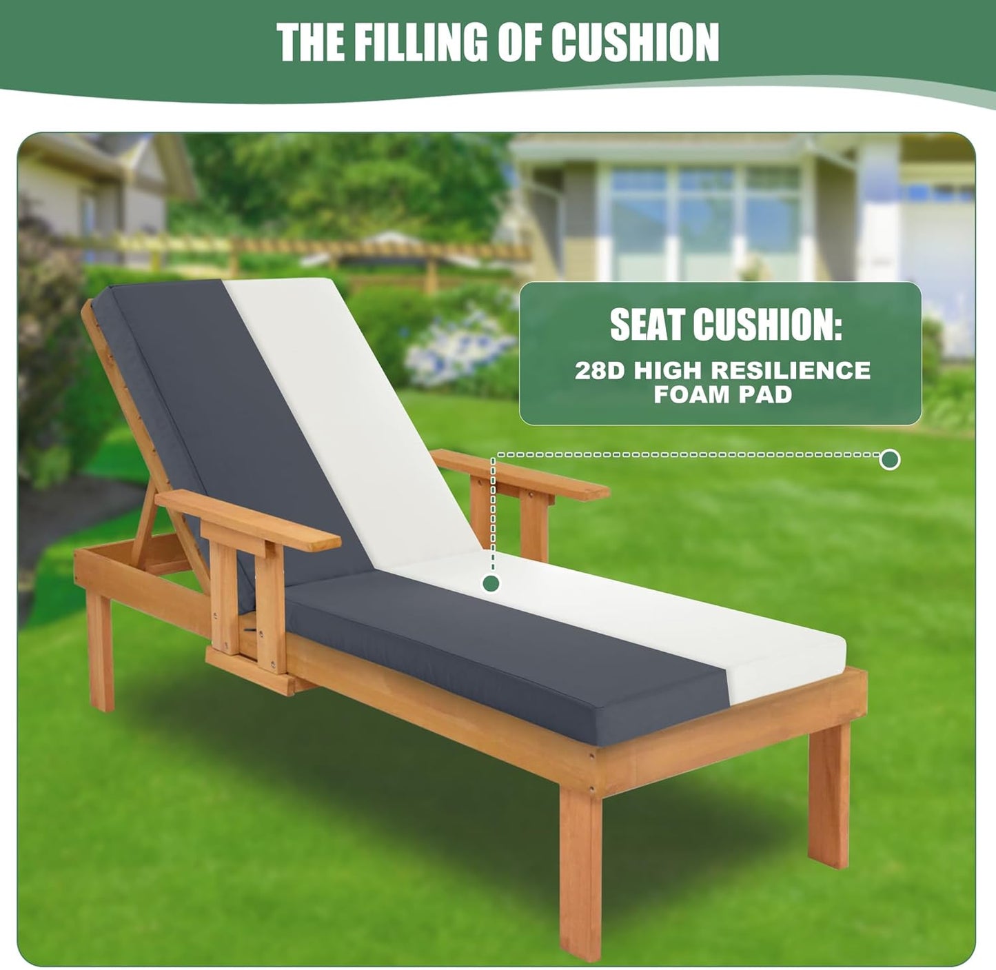 Chaise Lounge Cushions Outdoor Set of 4 - Waterproof and Fade Resistant Sun Lounger Replacement Cushions - Patio Lounger Pads with Removable Cover for Pool, Deck, 80 x 26 x 3 Inch, Dark Grey