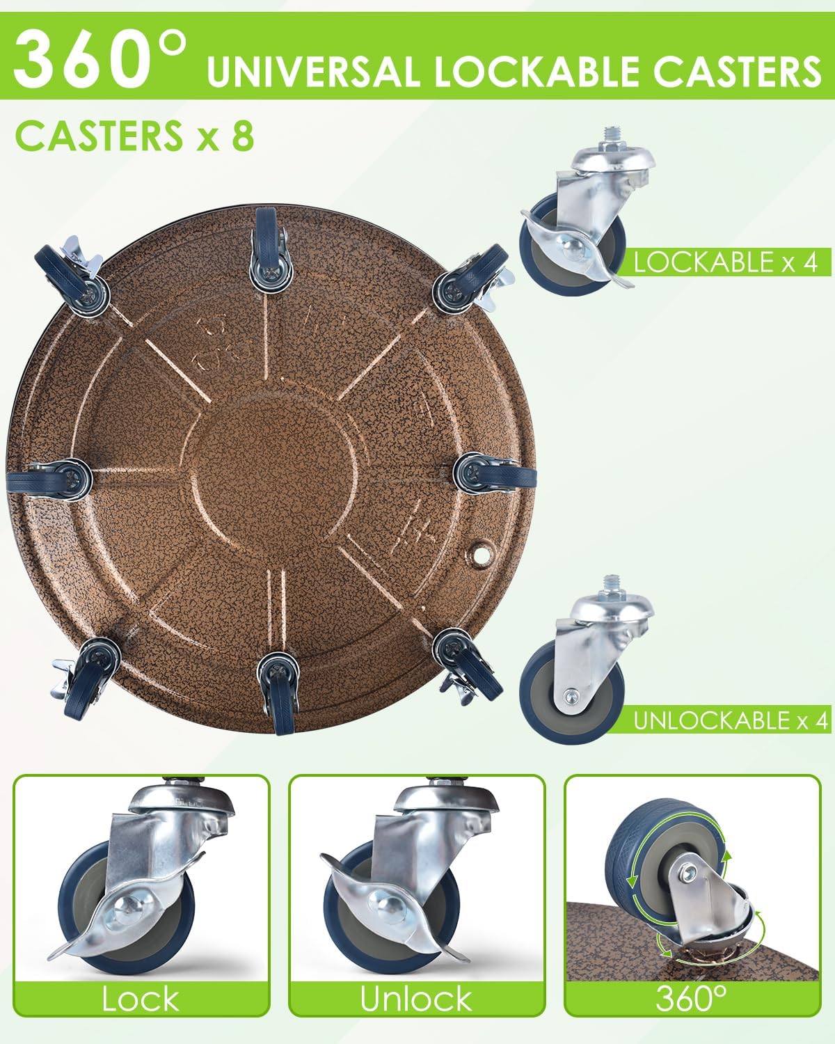 PACETAP 2Pack 20'' Extra Large Plant Stand with Lockable Wheels, Heavy-Duty Metal Plant Caddy with Casters for Indoor and Outdoor