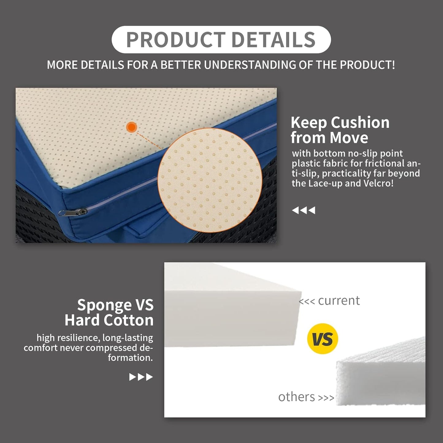 Rattaner Outdoor Furniture Outdoor Couch Grey Wicker Patio Furniture 3-seat Sofa Deep Seat Hight Backrest with Waterproof Cover and Anti-Slip Cushions, Navy Blue