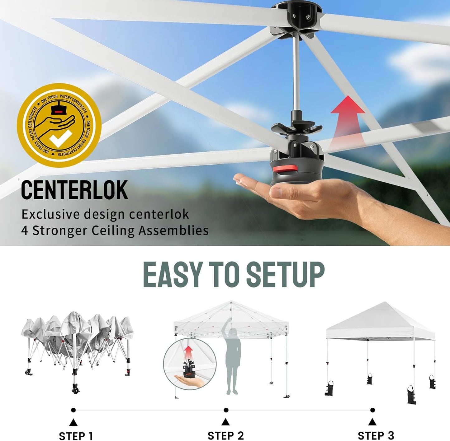 CROWN SHADES 8x8 Pop Up Canopy Tent,Commercial Canopy Tent Heavy Duty with 4" Wheels,4 Upgraded Weights,Patented Centerlock,400D Strength Oxford Fabric, Sto'N Go Bag,for Parties, Events, Camping,White