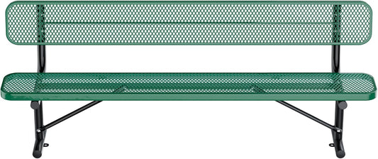 Thermoplastic Coated Iron Park Bench for Outside, Heavy Duty Metal Garden Bench, Expanded Commercial Grade Seating for Shopping Malls, Lawn Yard Porch Entryway (Green with Backrest, 96IN)