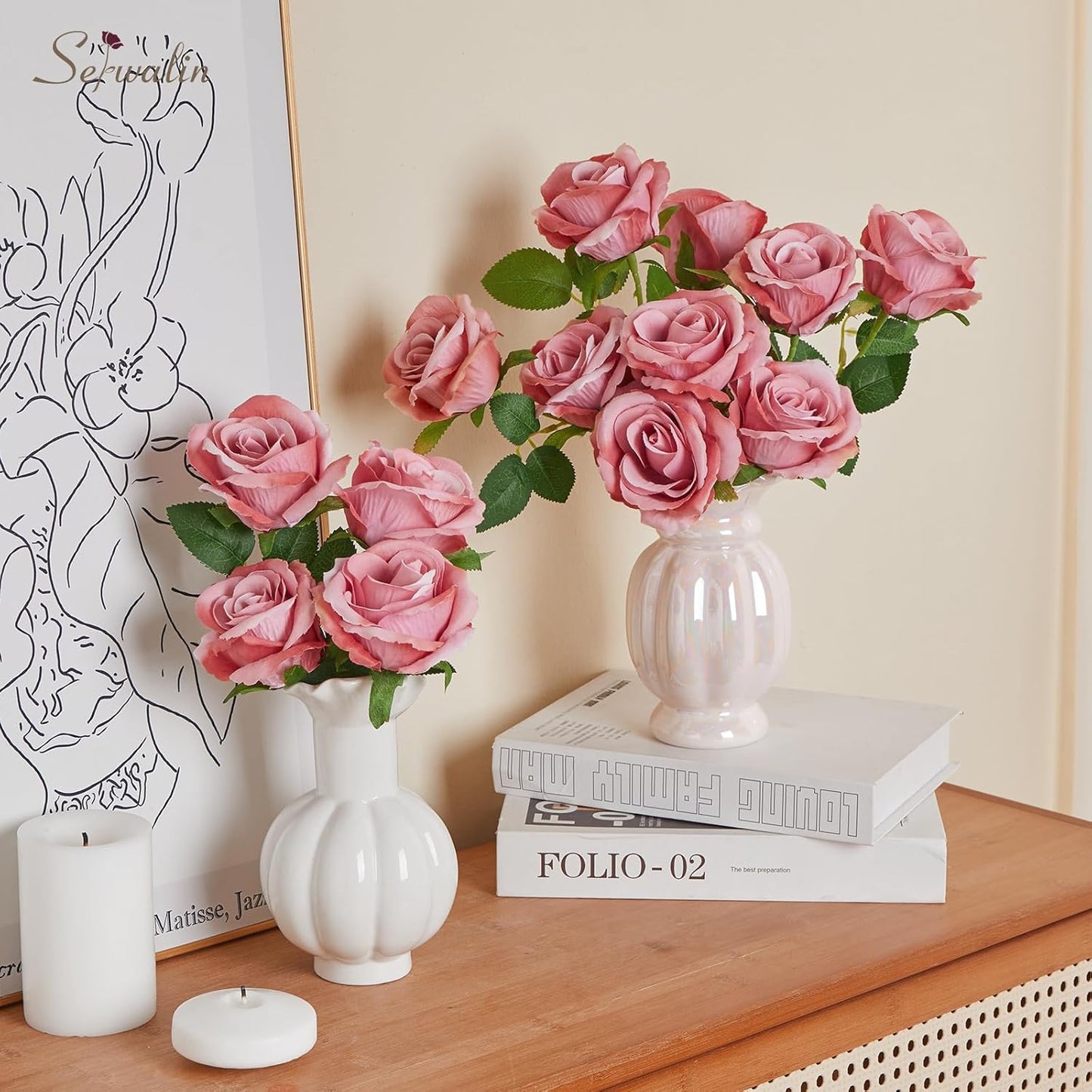 Serwalin 30pcs Artificial Roses Flowers, Dusty Pink Roses with Long Stems Realistic Fake Silk Roses Flowers for DIY Wedding Bouquet Centerpieces Party Home Table Decor