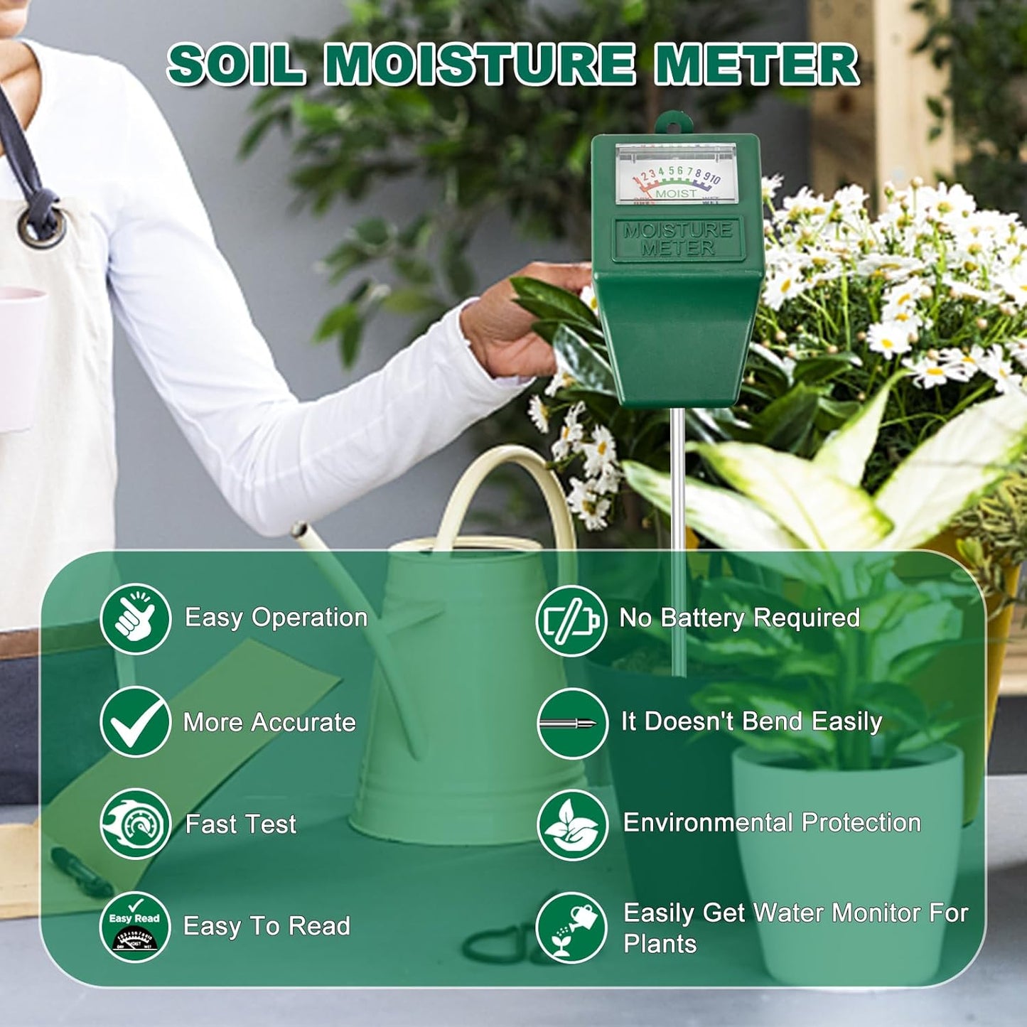 SZHLUX Soil Moisture Sensor Meter, Plants Moisture Meter, Plant Water Meter for Plant Care, Great for Potted Plants, Gardening, Lawn, Indoor & Outdoor (No Battery Needed)