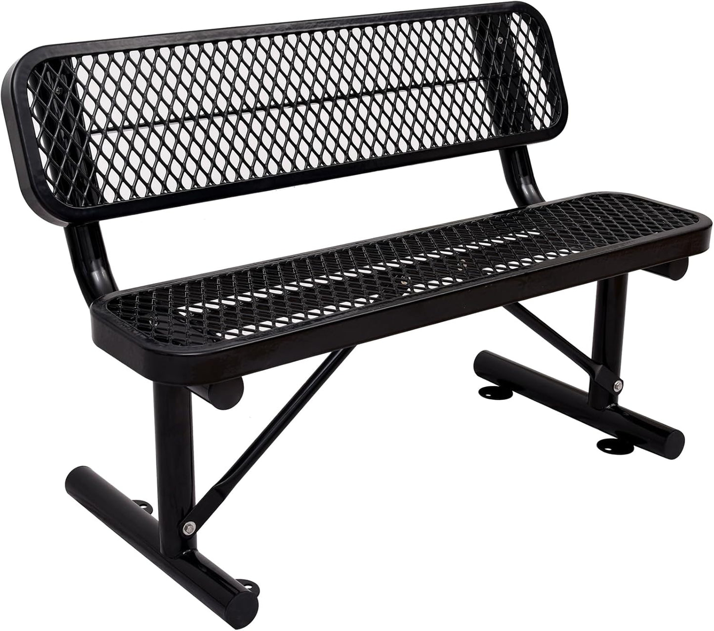 4Ft Outdoor Bench with Back Portable Frame, Outdoor Steel Park Bench with Backrest, Expanded Metal Mesh Bench for Outside, Lawn, Backyard, Park, Deck, Garden, Patio, Porch, Black