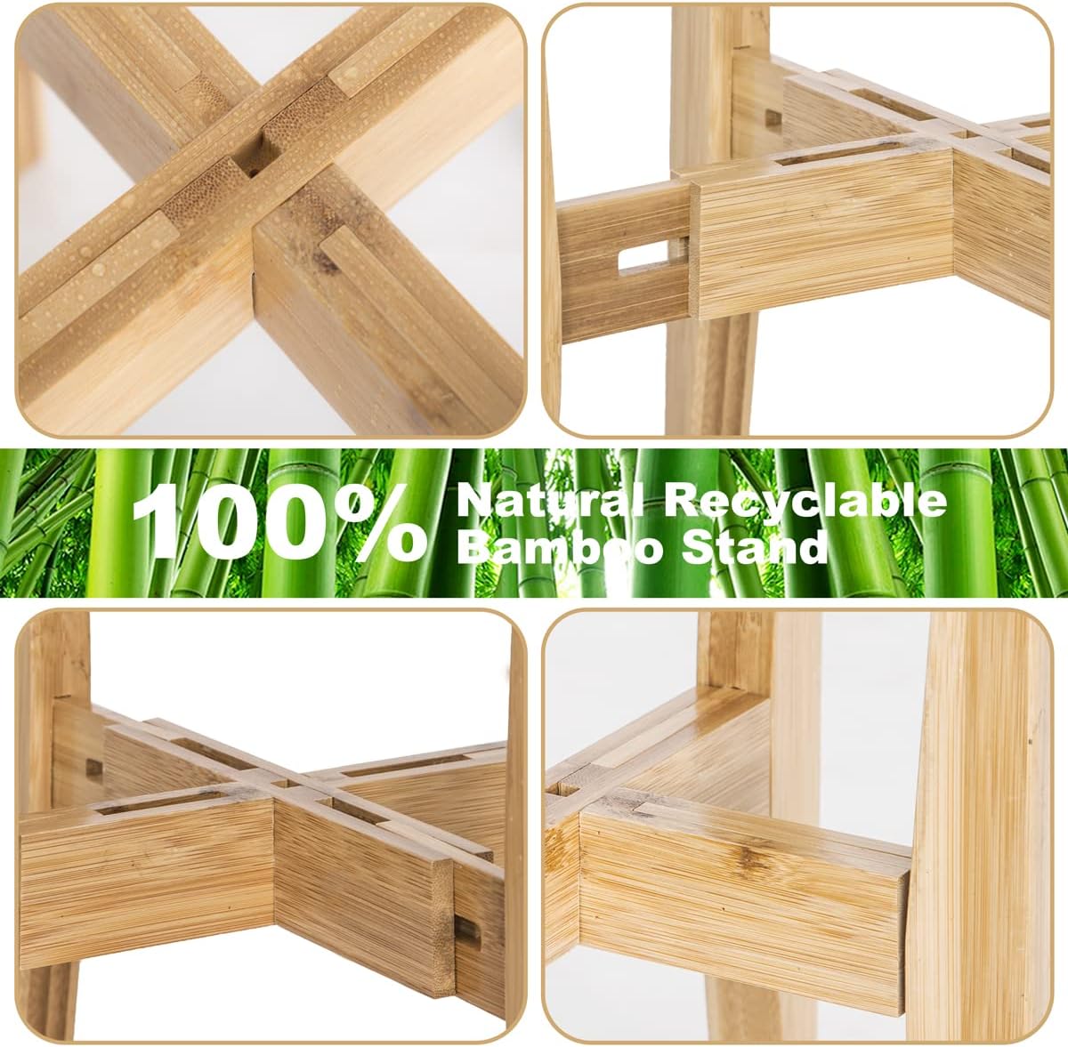 OERGKE Adjustable Plant Stand Indoor, Bamboo Mid Century Modern Plants Stands, Corner Flower Holder for Living Room, Fits 8 to 12 Inches Pots, (Pot & Plant Not Included)(Nature, 1 Pack)