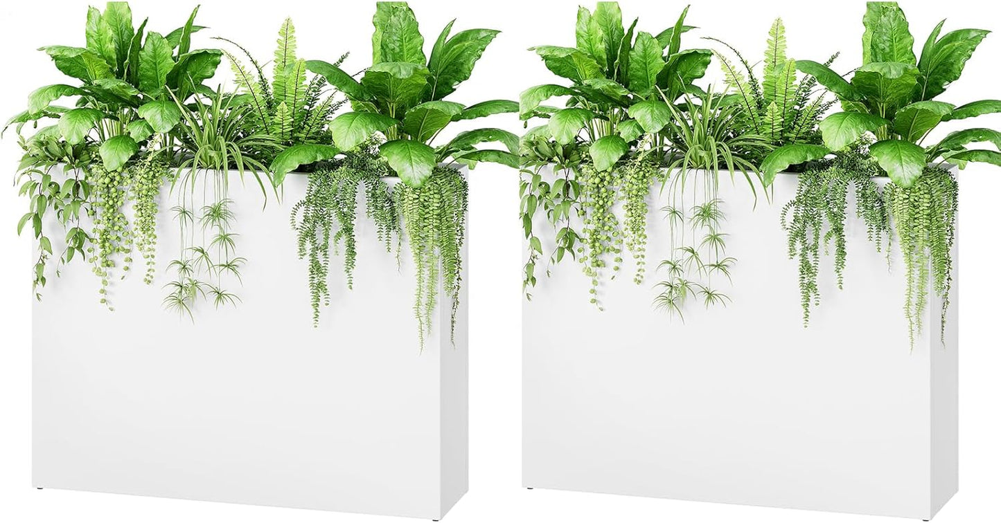 Stoog 38" Large Planters for Outdoor Plants Set of 2, All-Weather Rectangular Metal Planter Box with Removable Insert Shelf, Ideal for Plants, Flowers, Vegetables, Garden, White