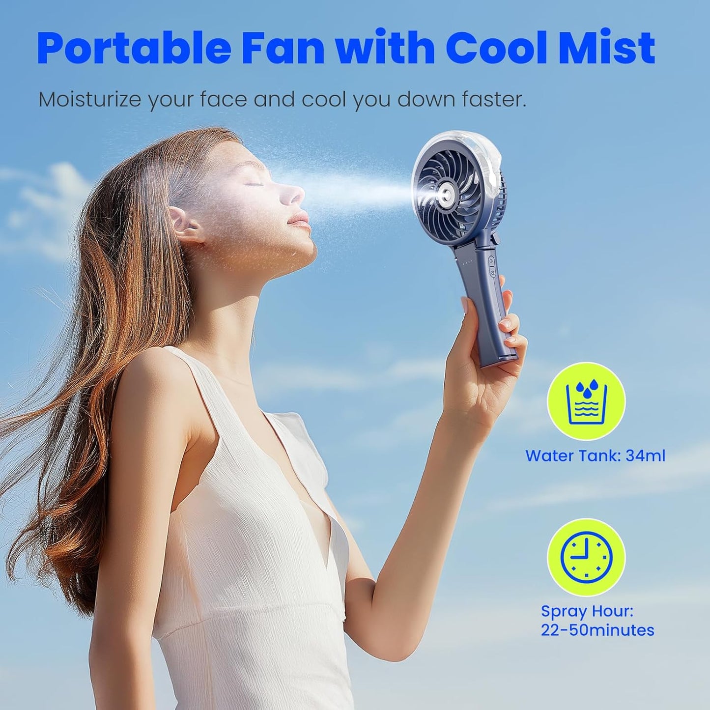 HandFan 2025 Upgraded Portable Misting Fan, Two Button Easy Operation, Handheld Rechargeable Mister Fan, Spray Water Mist Fans, Mini Electric Cooling Fans for Travel, Outdoors, Disney(Royal Blue)