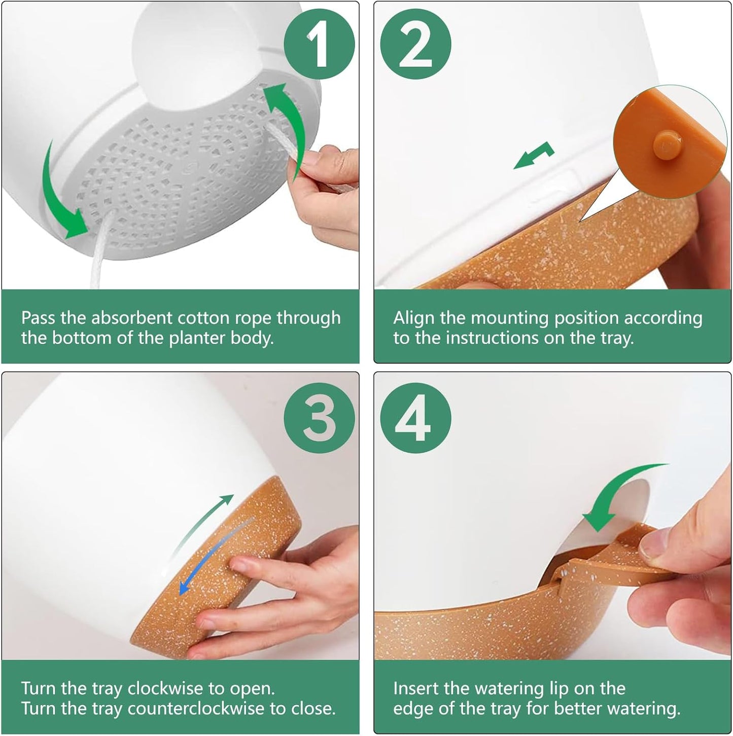 5Pack Self Watering Plant Pots for Lazy People, 7/6.5/6/5.5/5 Inch,White Plastic Self Watering Planter for All Houseplants,Succulent, African Violets,Snake Plants, Flowers and Cactus