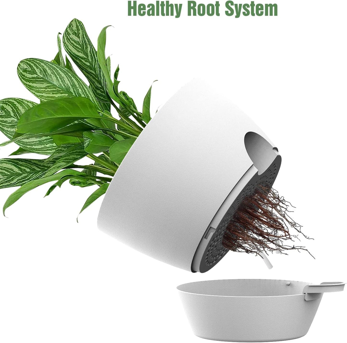 WOUSIWER 10 inch Self Watering Planters, 2 Pack Large Plastic Plant Pots with Deep Reservior and High Drainage Holes for Indoor Outdoor Plants and Flowers, White