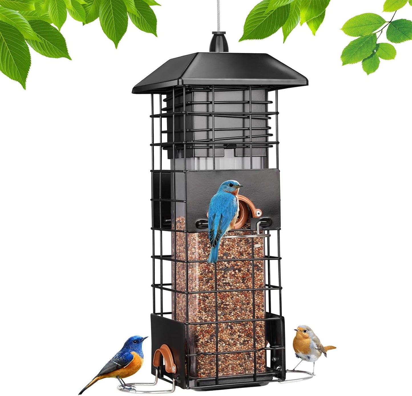 Squirrel Proof Bird Feeder - Metal Outdoor Design with 4 Feeding Ports, Wild Bird Feeders for Outside, 2.5lb Large Capacity, Ideal Gift for Bird Lovers