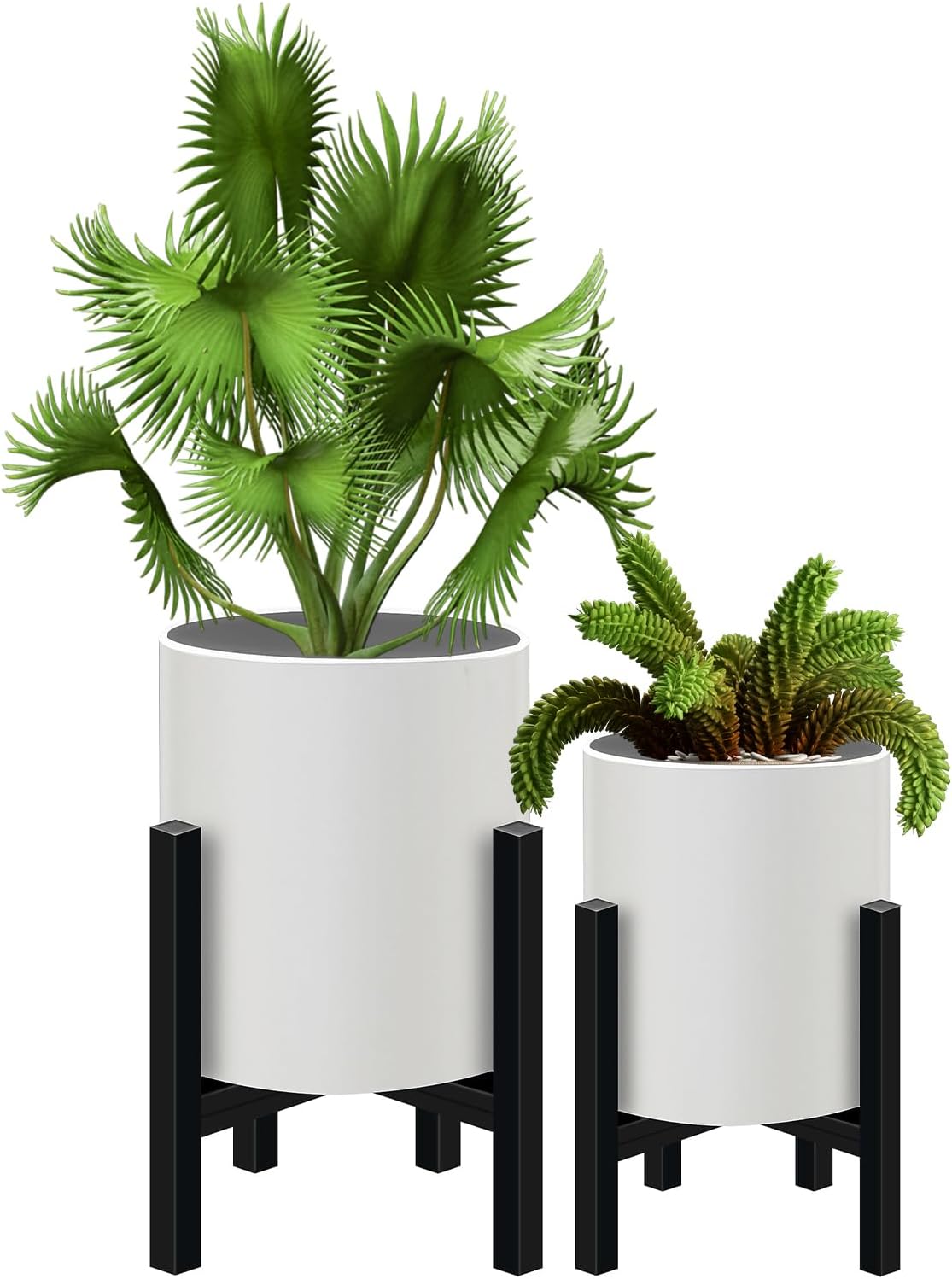 Plant Pot with Stands Set of 2, Mid Century Planters for Indoor Plants Modern Decorative Flower Pots for Balcony, Office, Living Room or Garden with Drainage Plug, 12 inch & 10 inch