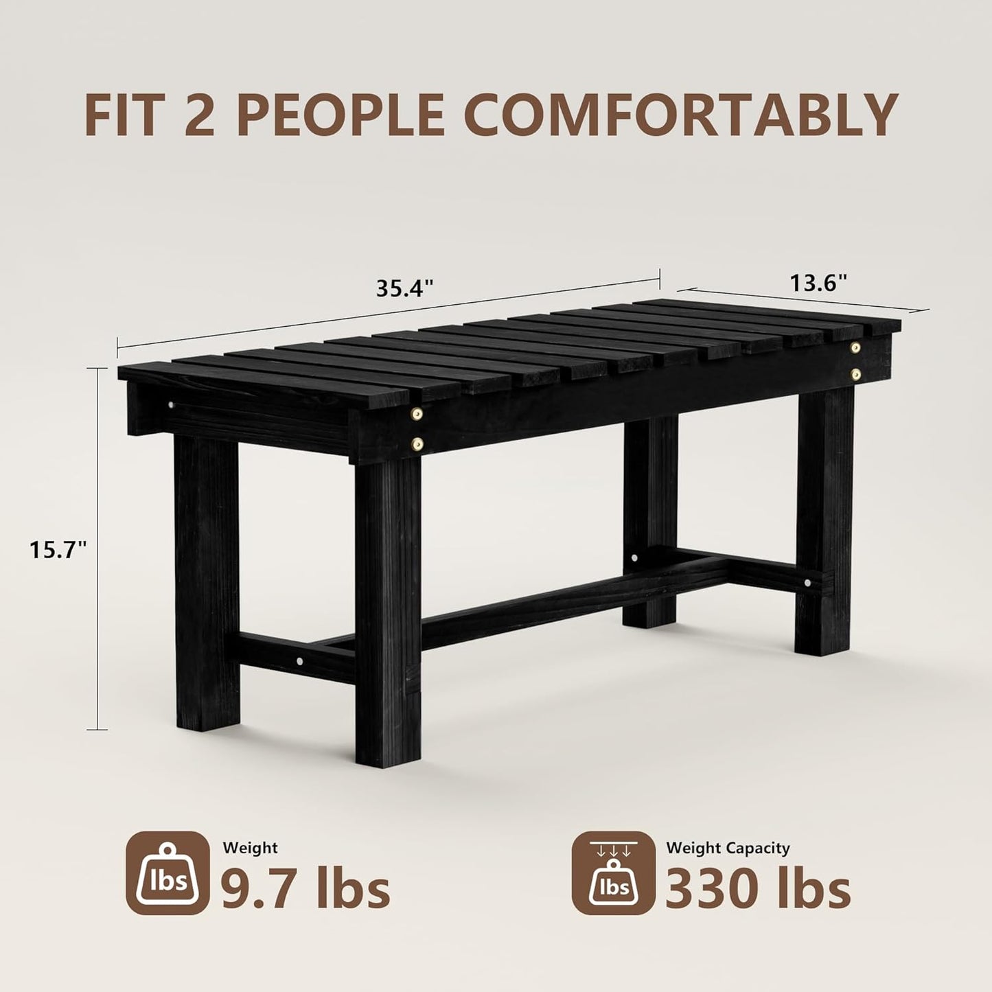 Nidouillet Outdoor Garden Bench, Weatherproof Patio Benches 2-Person Seat Backless Wooden Porch Bench, Multifunctional Slat All Weather Bench for Garden Lawn Porch Park Backyard (Black, 35.5 inch)