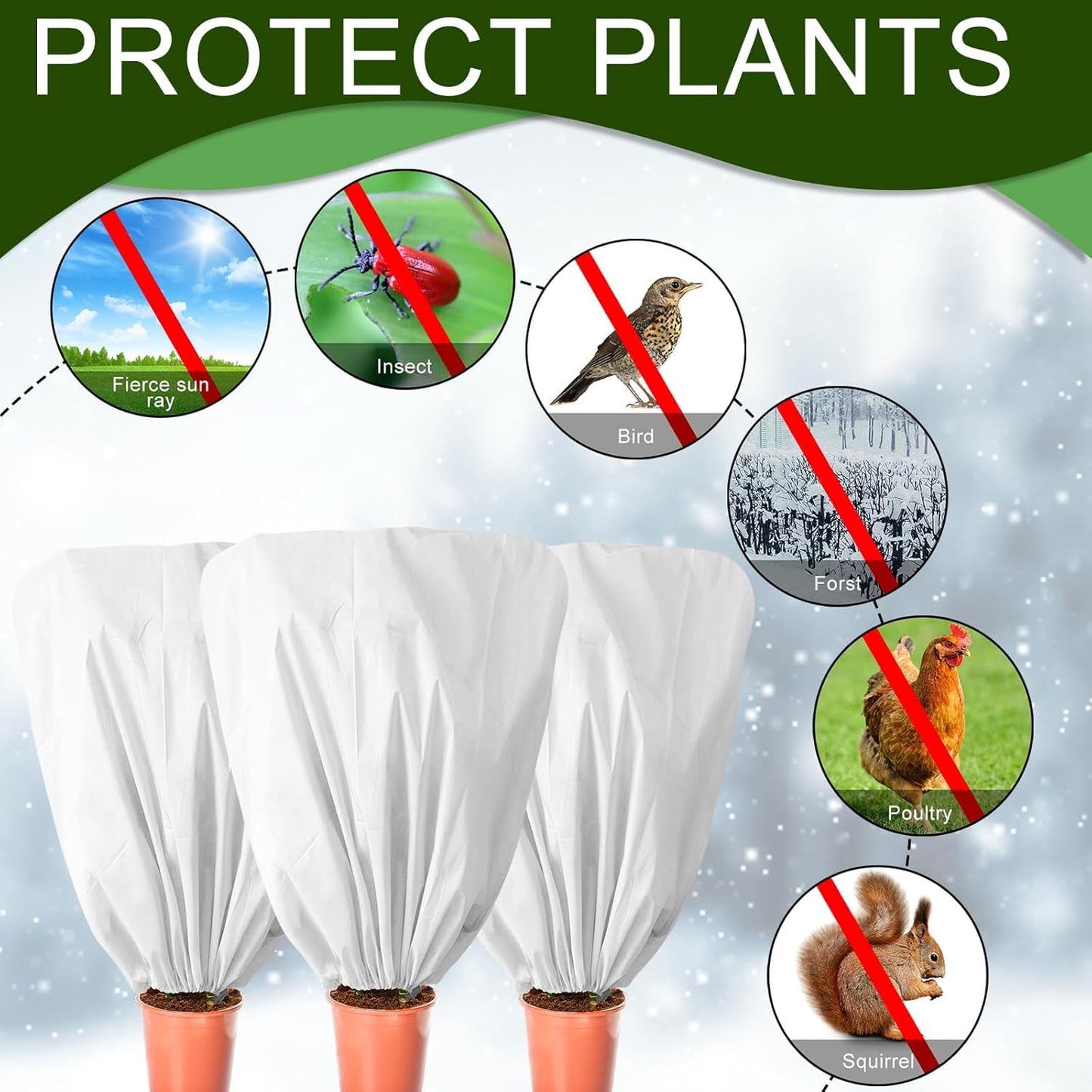 8 Pcs Plant Covers Frost Protection Bag 47" x 31.5" Winter Reusable Plants Jacket with Drawstring Shrub Protection Wraps Bags Frost Blanket for Winter Outdoor Garden Plants