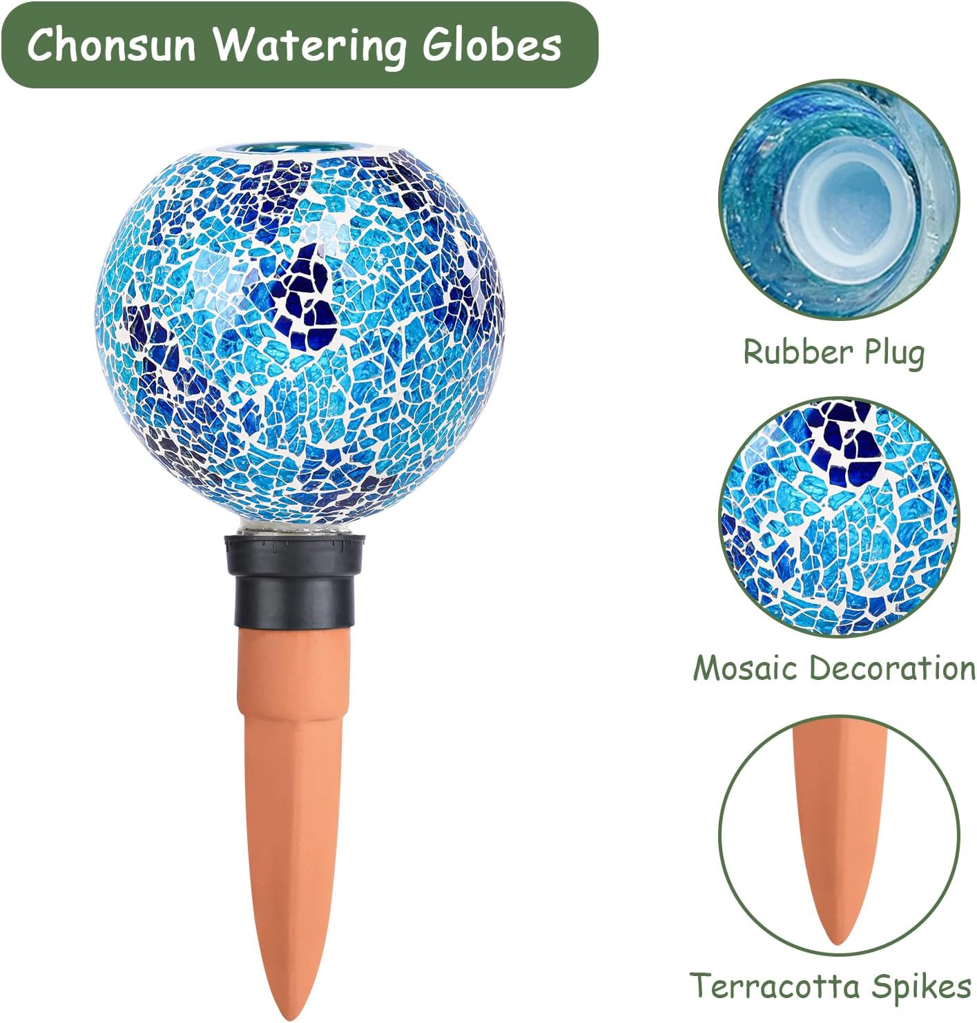 Terracotta Watering Spikes Mosaic Plant Watering Globes for Outdoor Plants 2 Pack Automatic Plant Waterer Indoor for Pots Garden Office