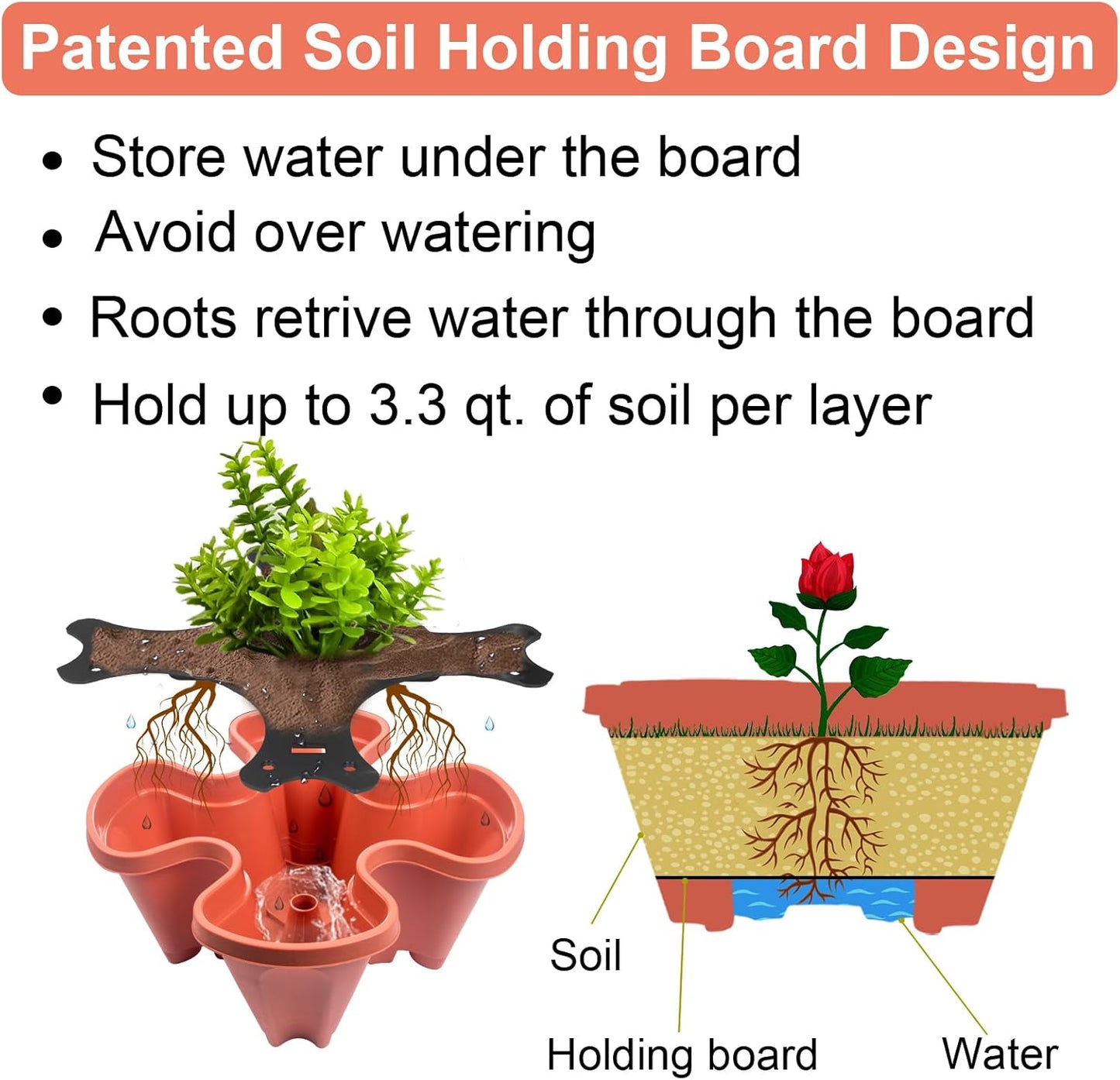 Vertical Planter, 5 Tier Stackable Strawberry Planter with Garden Tool Set, Movable Indoor/Outdoor Garden Herb Pot for Growing Vegetables and Succulents, Red