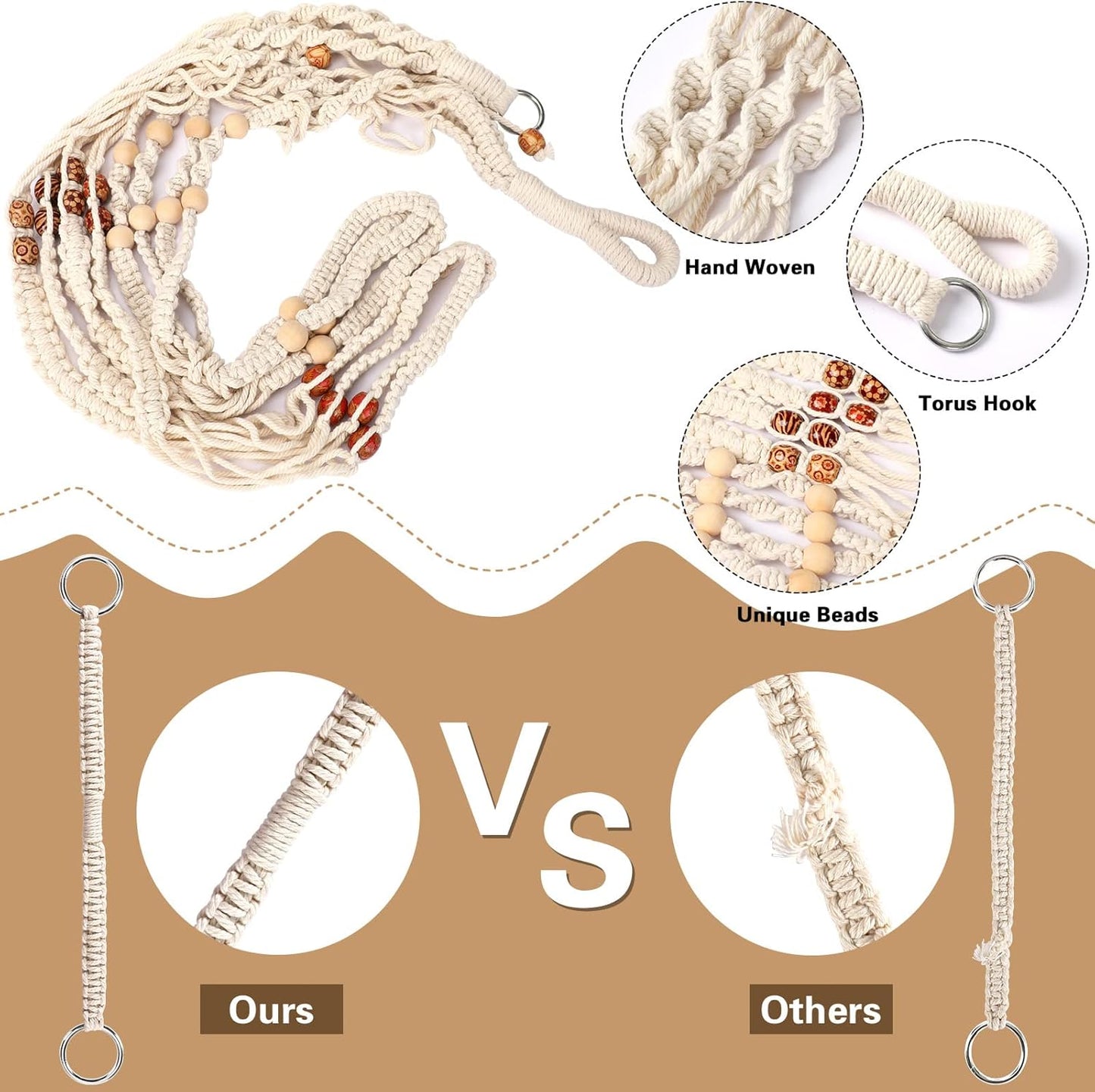 Augshy Macrame Plant Hanger, 2Pcs Hanging Plant Holder with Extender Plant Hangers for Indoor Outdoor Decor Macrame Hanging Planter Basket with 4 Hooks