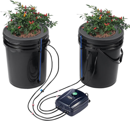 VEVOR DWC Hydroponics Grow System, Hydroponic Growing System with Top Drip Kit, Deep Water Culture 5-Gallon 2 Buckets, with Air Pump, Air Stones and Water Level Device for Leafy Vegetables