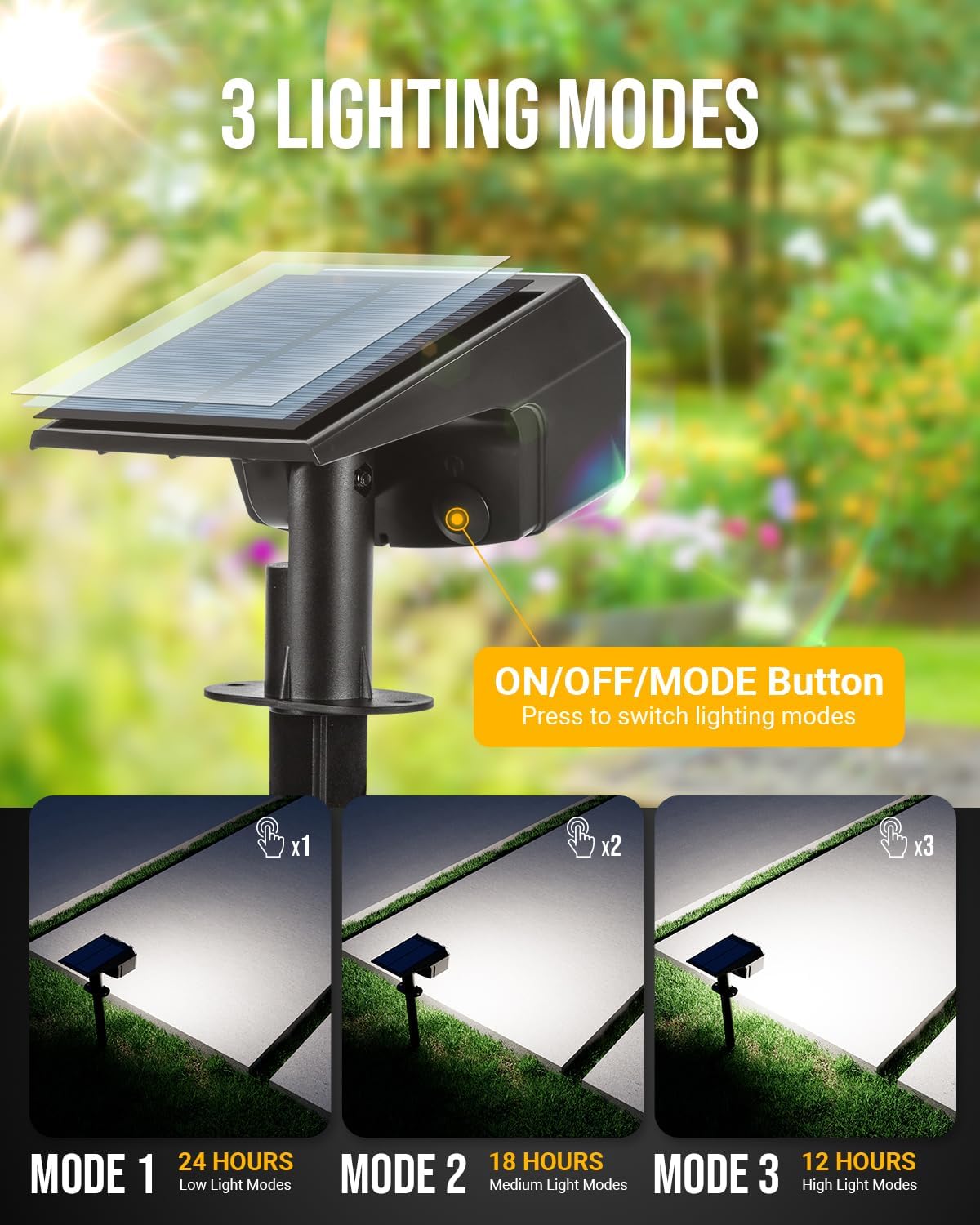 Solar Spot Lights Outdoor Waterproof Landscape Spotlights 63 LEDs 3 Lighting Modes IP65 Solar Spot Lights for Outside, Backyard, Garge, Garden, House-1 Pack Cool White
