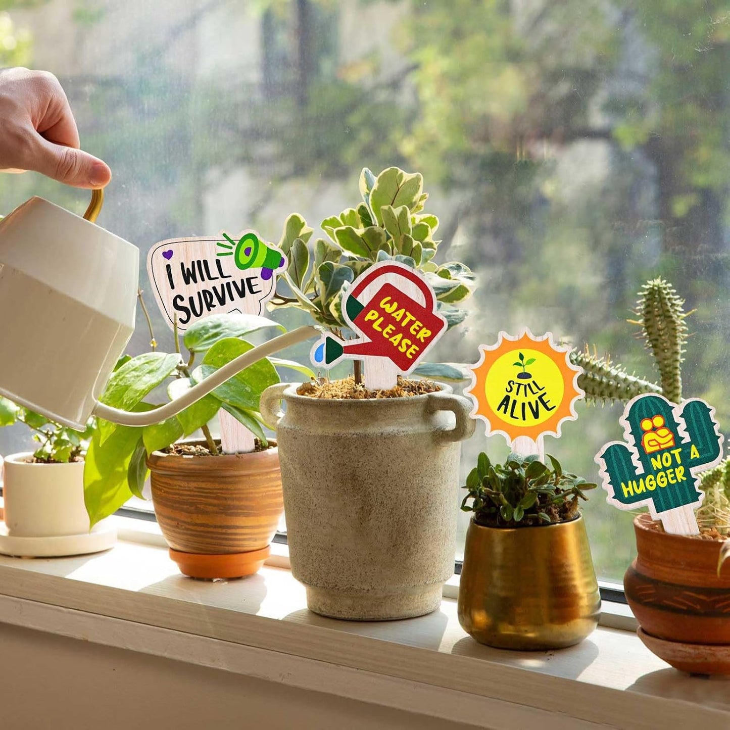 Funny Plant Labels - 15 Pack Garden Markers for Succulent Flowers, Greenery, Seedling Plants - Waterproof, Outdoor/Indoor Patio Tags, Garden Stakes