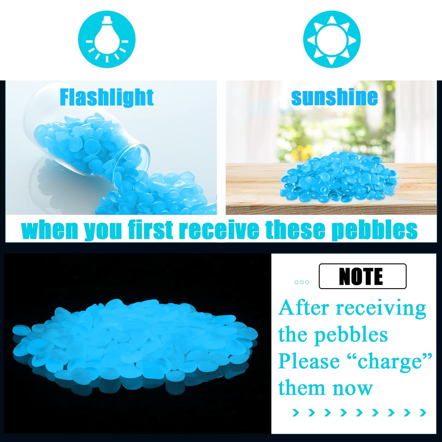 900pcs Glow in The Dark Rocks Outdoor Decorations Stones Small Luminous Pebbles Indoor/Outdoor Decor for Garden Fish Tank Aquarium Planter Walkway - Green & Blue