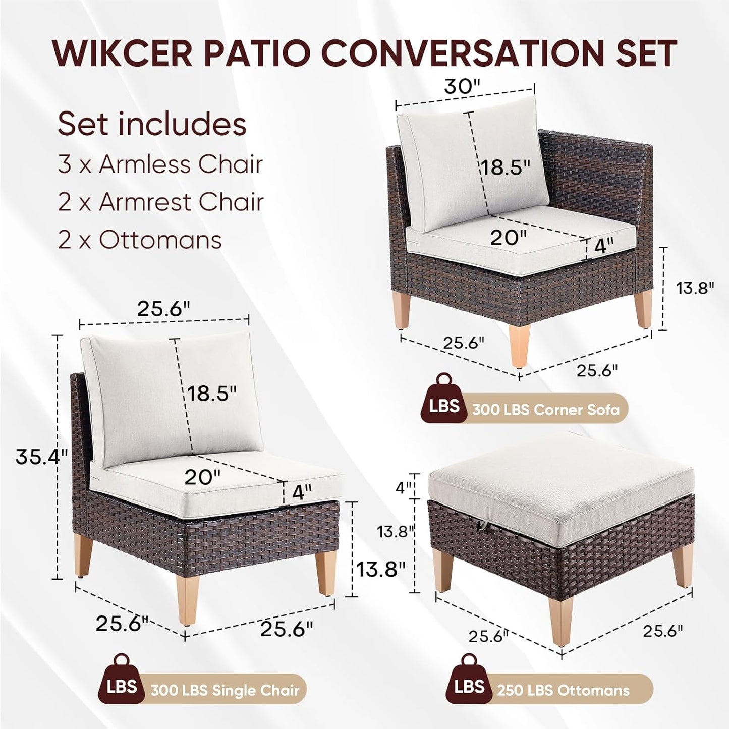 HUMMUH 7 Pieces Patio Furniture Set,Outdoor Modular Sectional Couch Chairs with Ottomans,All Weather PE Wicker Patio Conversation Sets for Garden Porch Backyard