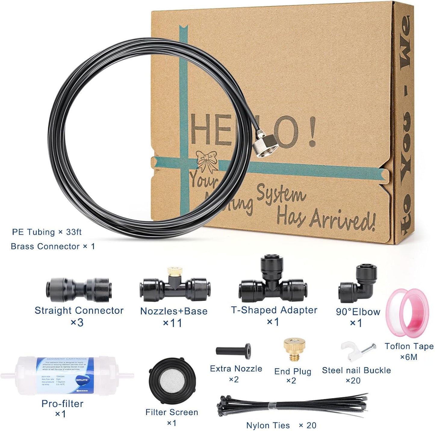 Misters for Outside Patio, 88ft Misting Line + Filter + 37 Brass Misting Nozzles +Brass Adapter(3/4") Misting System for Garden, Greenhouse, Trampoline and Chicken Coop