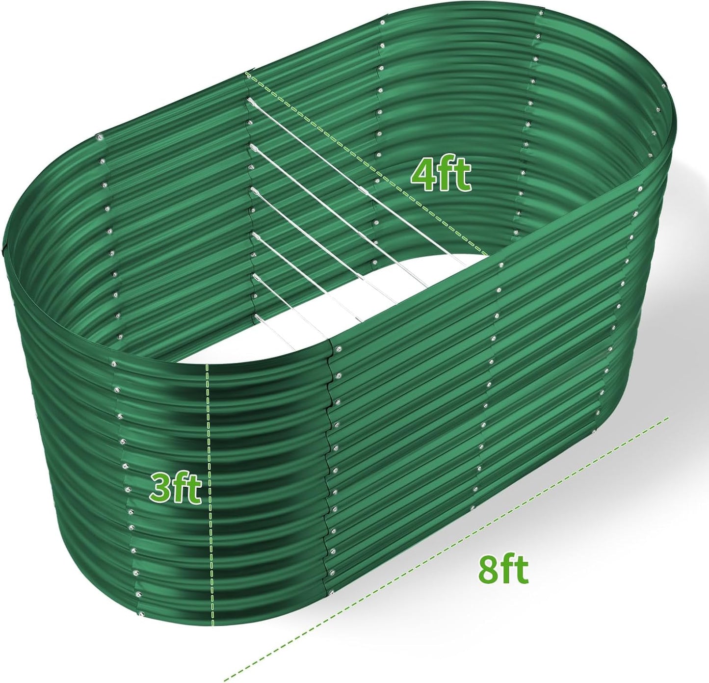 Land Guard 8x4x3ft Oval Galvanized Raised Garden Beds, Large-Capacity Metal Planter Box Outdoor, Durable Deep Raised Garden Bed 3ft Tall, Raised Beds for Gardening Vegetables, Forest Green
