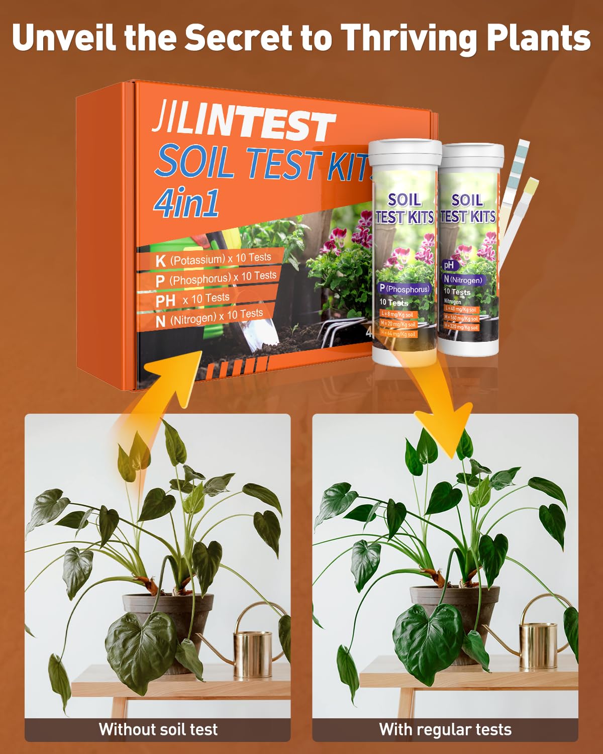 Pawfly 4 in 1 Soil Test Kit for pH, Nitrogen, Phosphorus & Potassium, 40 Tests Soil Testing Kit for Lawn Garden Yard Farm, Accurate Soil pH Test Kit for Vegetable Flower Grass Indoor & Outdoor Plants