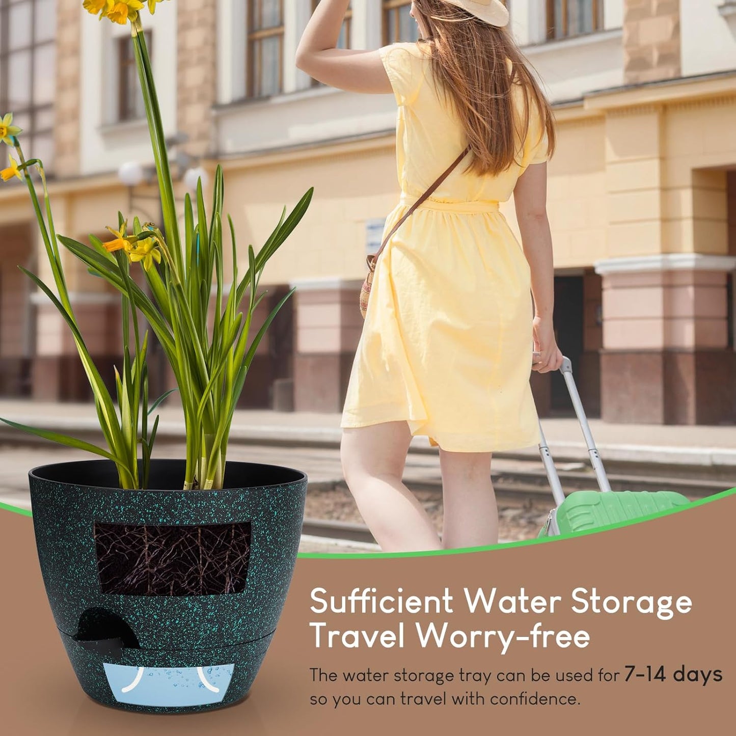 Plant Pots 10/9/8/7.5/7 inch, Self Watering Planters with Drainage Holes & Saucers for Indoor and Outdoor Plants (Green Speckles)