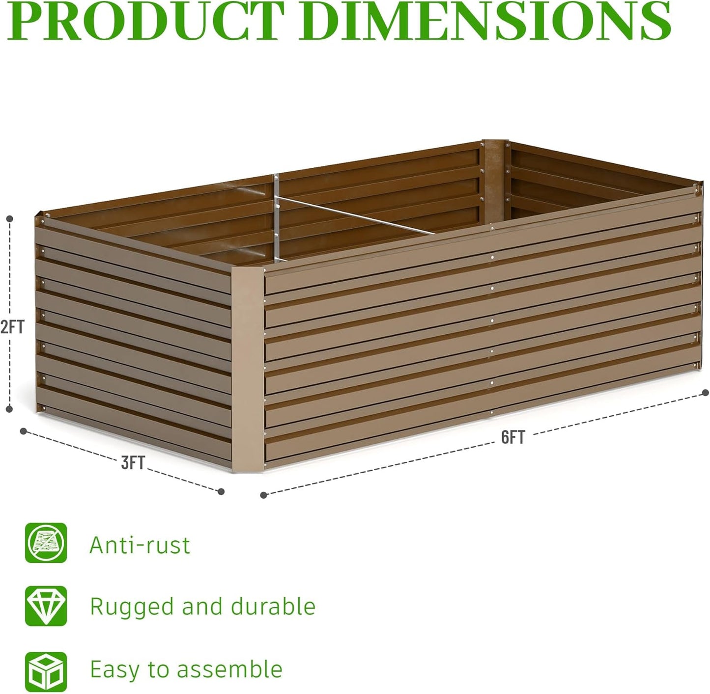 6x3x2 ft Raised Garden Bed, Large Metal Planter Raised Beds, Planters for Outdoor Plants for Vegetables, Flowers, Herbs, Fruits, and Succulents.(2 Pcs)