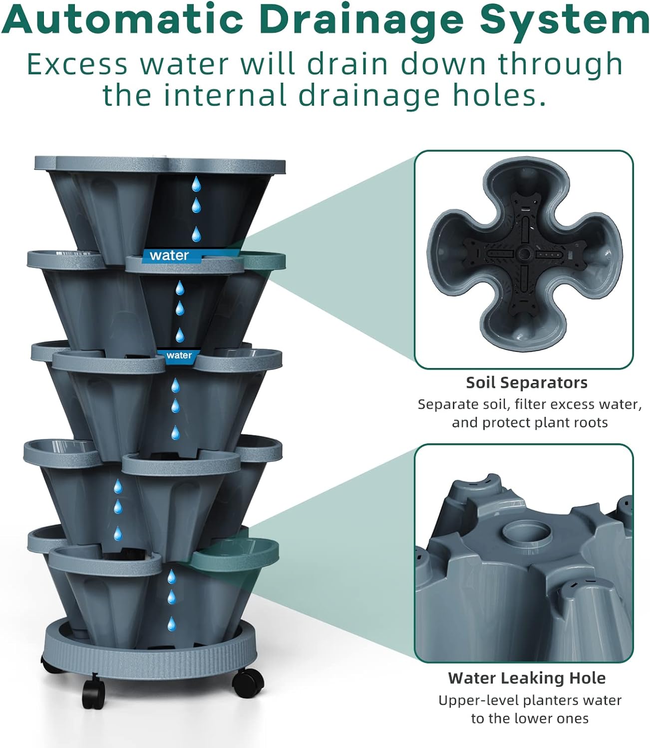 Strawberry Vertical Planters Tower Garden 2 Pack, 6 Tiered Stacking Herb Planter with Support Pole Indoor and Outdoor - Hunter Green