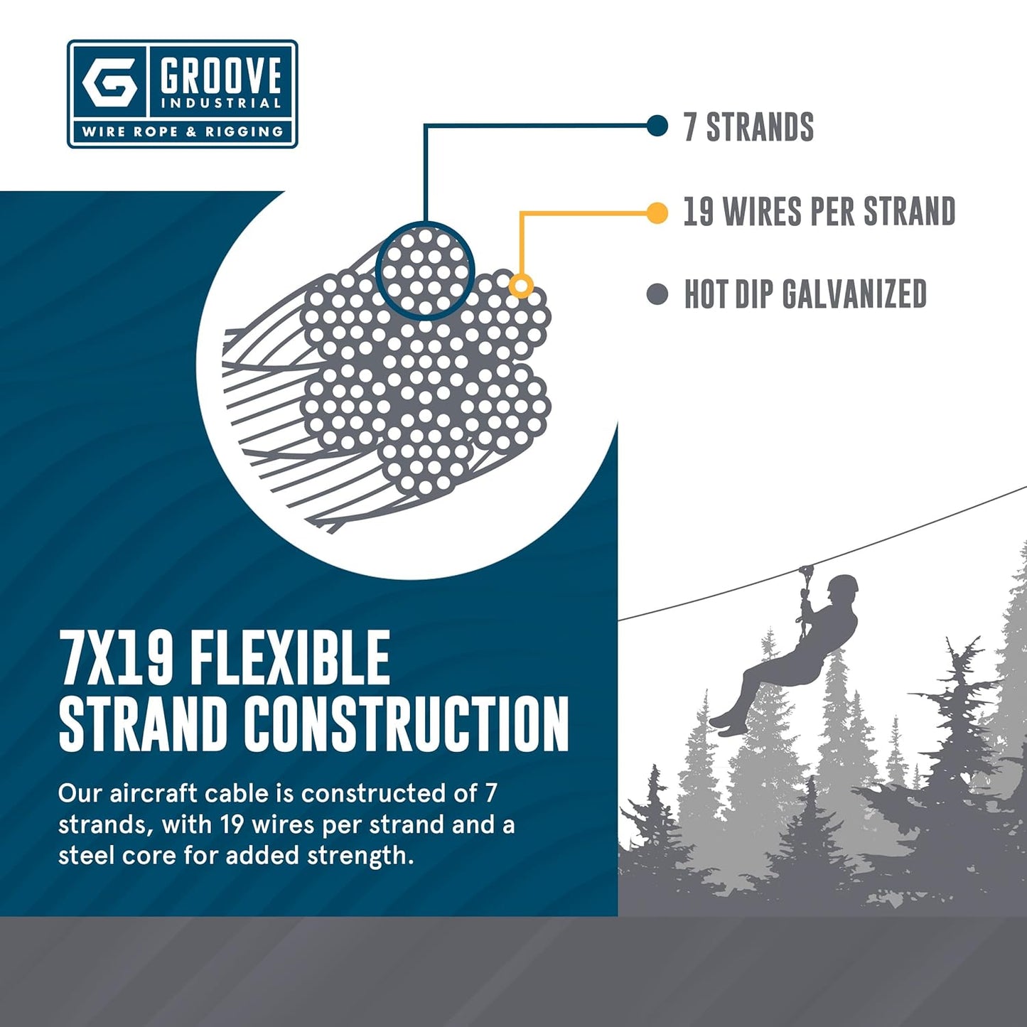 3/8’’ 7x19 Hot Dip Galvanized Aircraft Cable – Steel Wire Rope - 1500 Feet