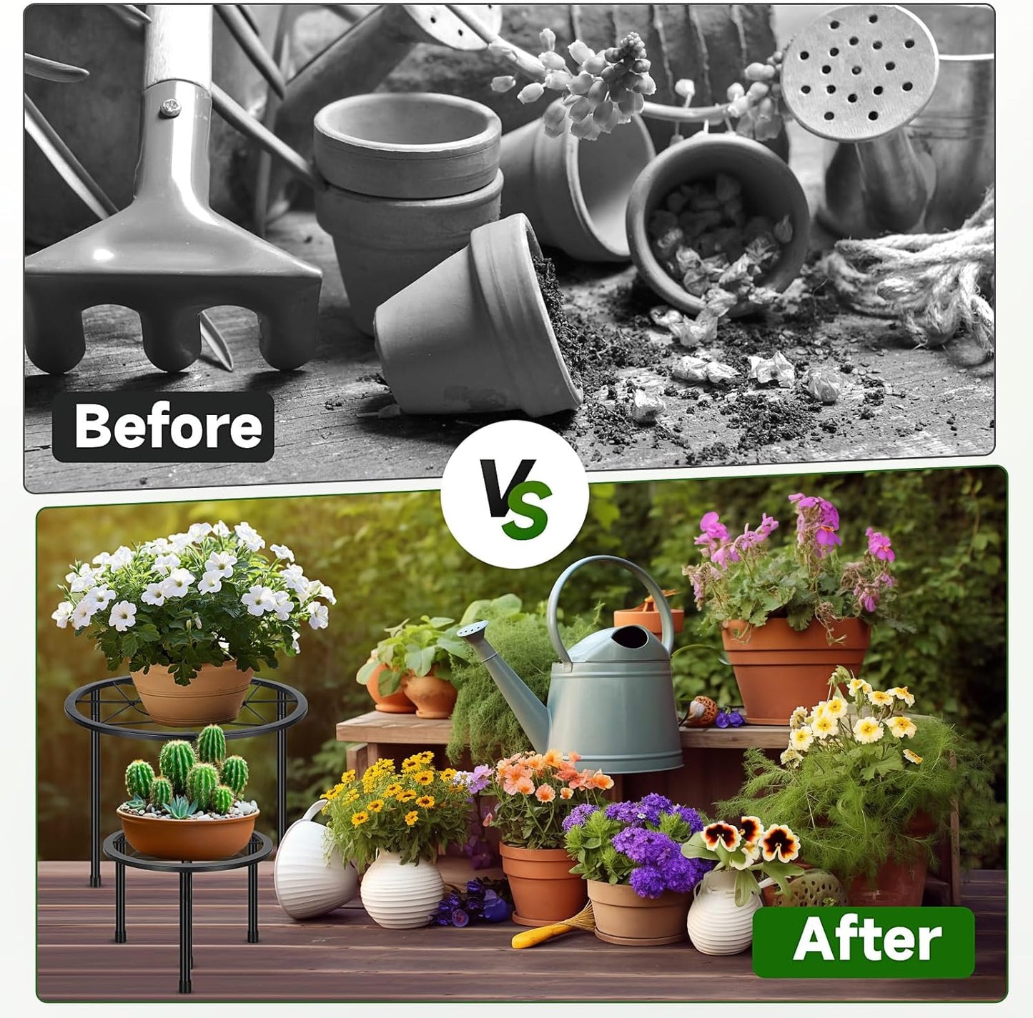 6 Pack Metal Plant Stands, Heavy Duty Plant Stand for Indoor Outdoor, Anti-Rust Iron Flower Pot Stands Outdoor Plant Holder, Potted Plant Shelf for Living Room Balcony Garden Patio, Black