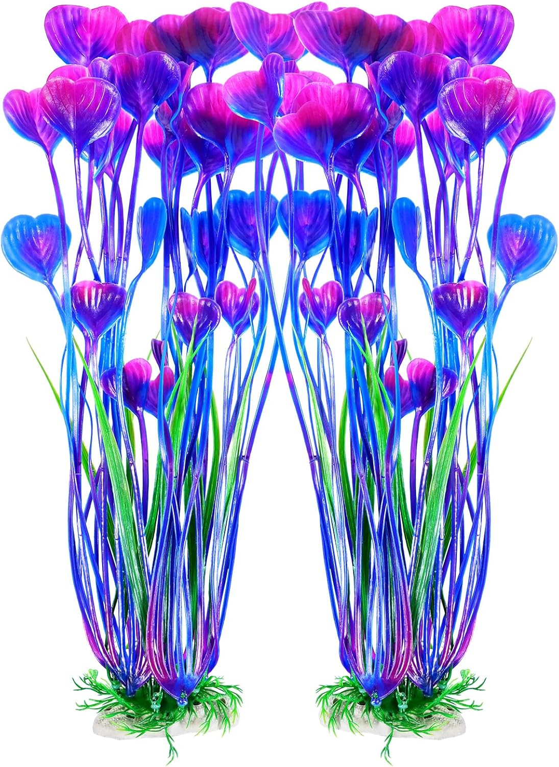 AQUANEAT Artificial Fish Tank Plants, Plastic Aquarium Accessories Large, 15.5 inch Purple Decorations, 2pcs