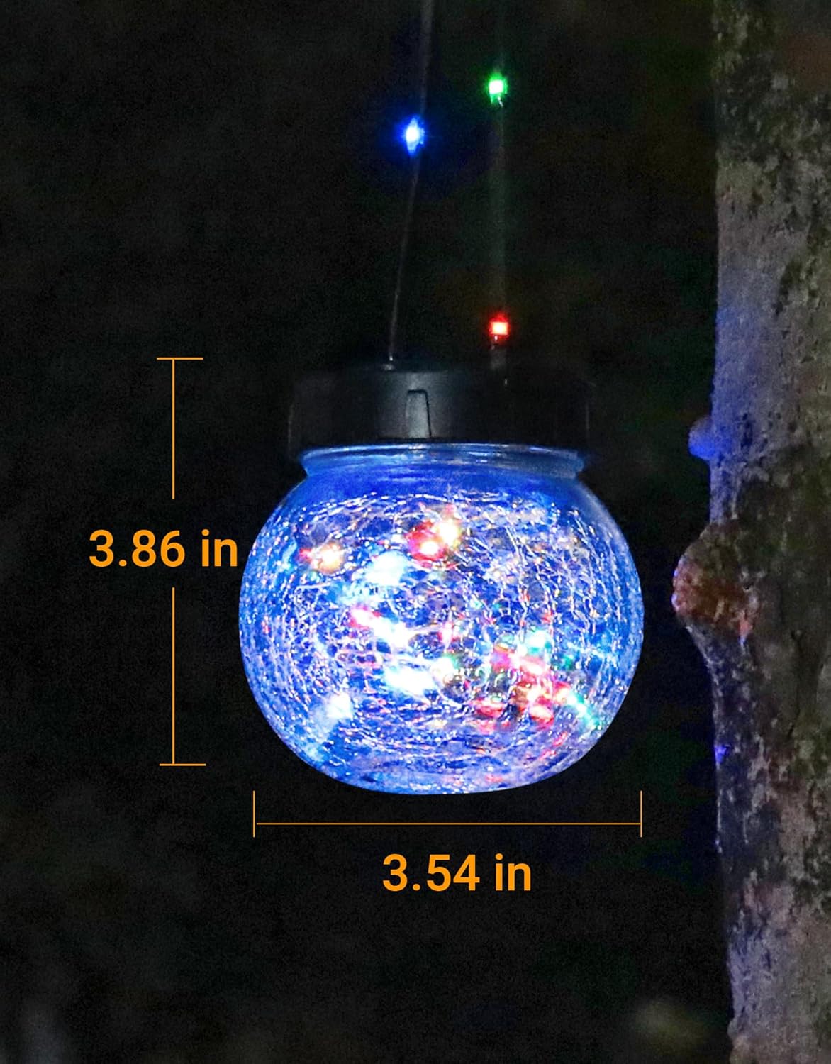 PARTPHONER Solar Lights Outdoor Waterproof 12-Pack, Solar Powered Hanging Lantern Cracked Glass Hanging Globes for Yard Decor Christmas Decoration, Shepherd Hook, Garden Tree Ornaments, RGB