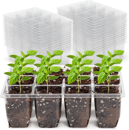 MIXC 360 Cells Seedling Starter Trays Transparent Seed Tray Grow Germination Kit with 30 Plant Lables(1.5 inch x 12 Cells per Tray, 30 Trays)