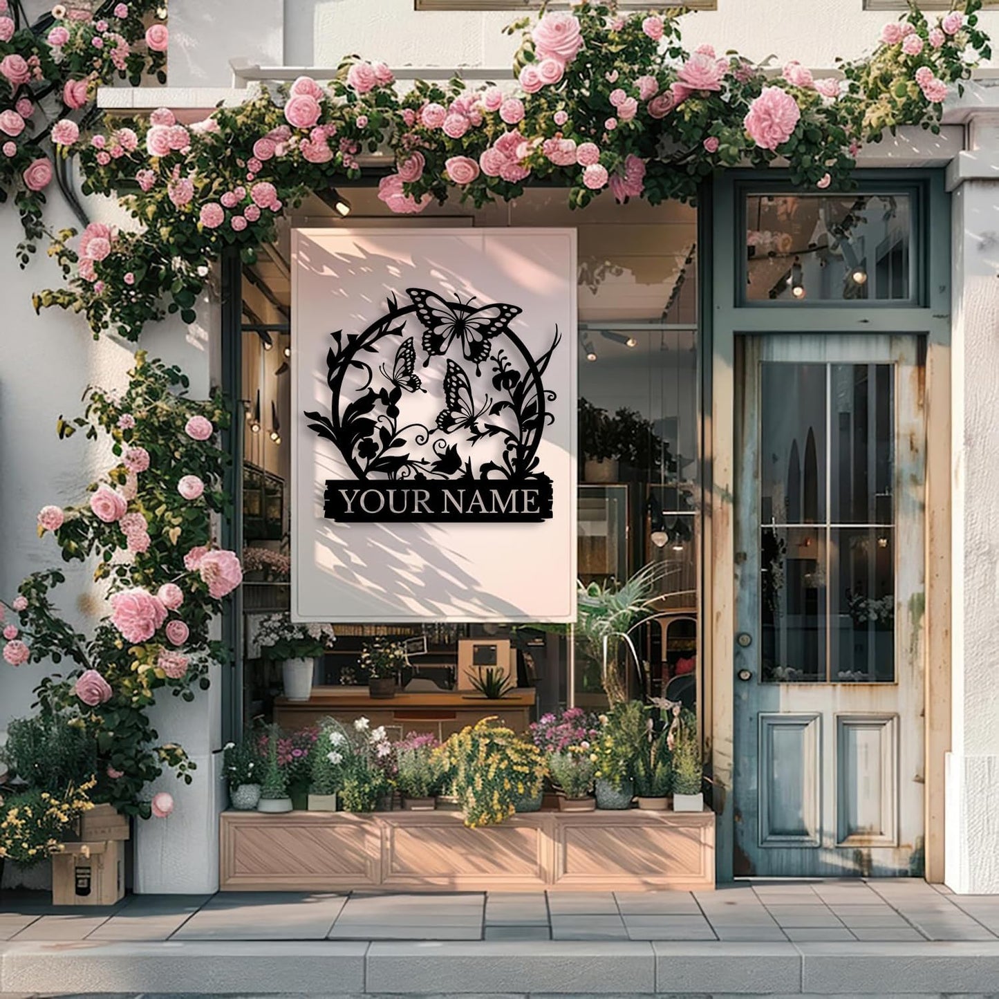 Custom Butterfly Metal Sign,Personalized Butterfly House Number Signs,Personalized Gardener Name Sign,Garden Patio Wall Decor (Style-4)