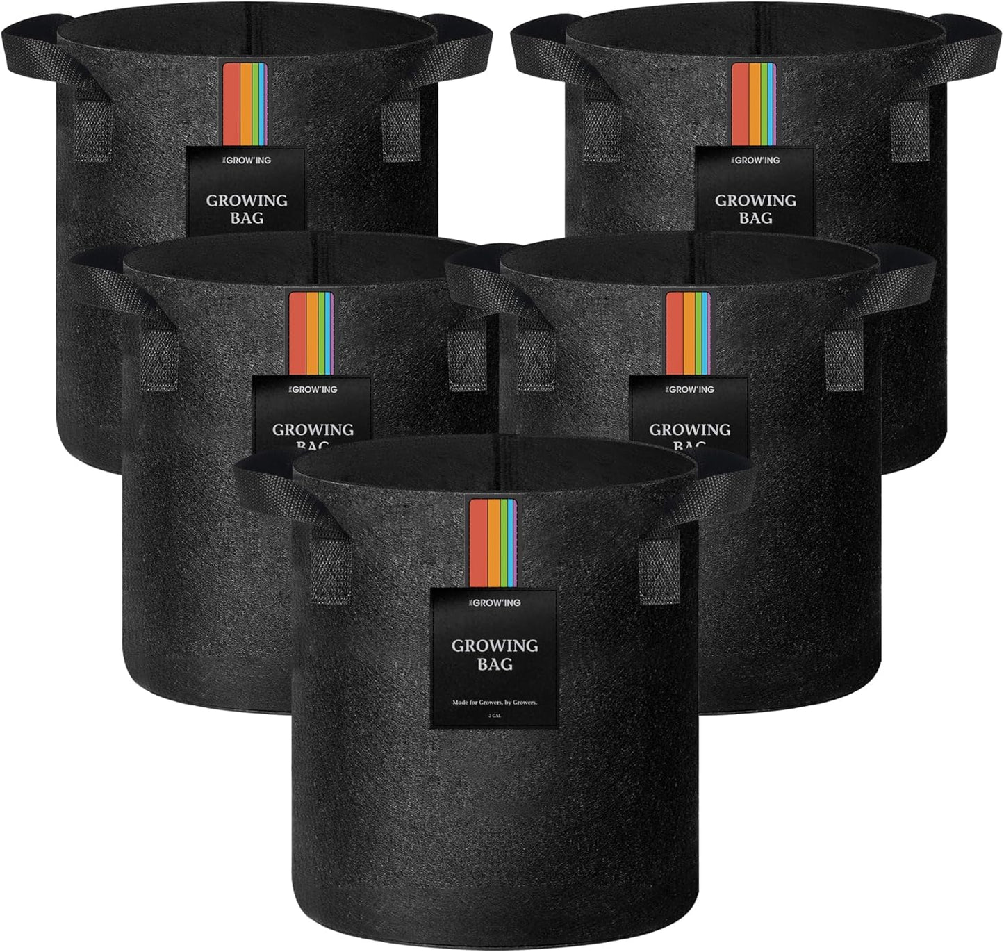 The Growing 5 Pack 3 Gallon Fabric Grow Bags，Thickened Aeration Nonwoven Fabric Plant Pots with Durable Handles,Heavy Duty 300G Planter Pot for Tomato, Fruits, Vegetables and Flowers, Black