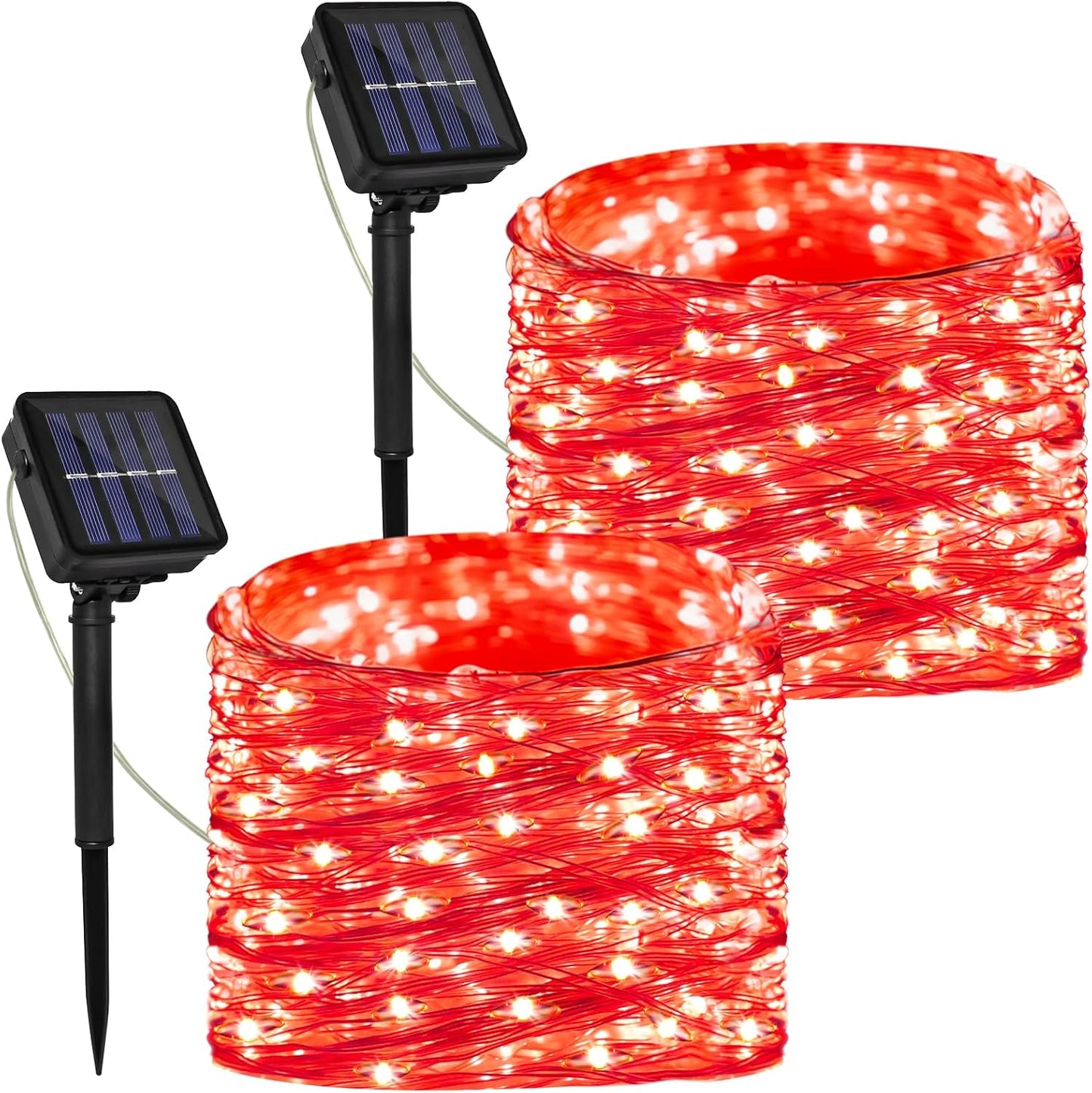 Solar Powered String Lights Outdoor, 2 Pack Total 200 LED 66FT Solar Powered Decorative Fairy Lights 8 Modes for Valentines Day Decor, Garden, Patio, Party, Yard, Christmas(Red)