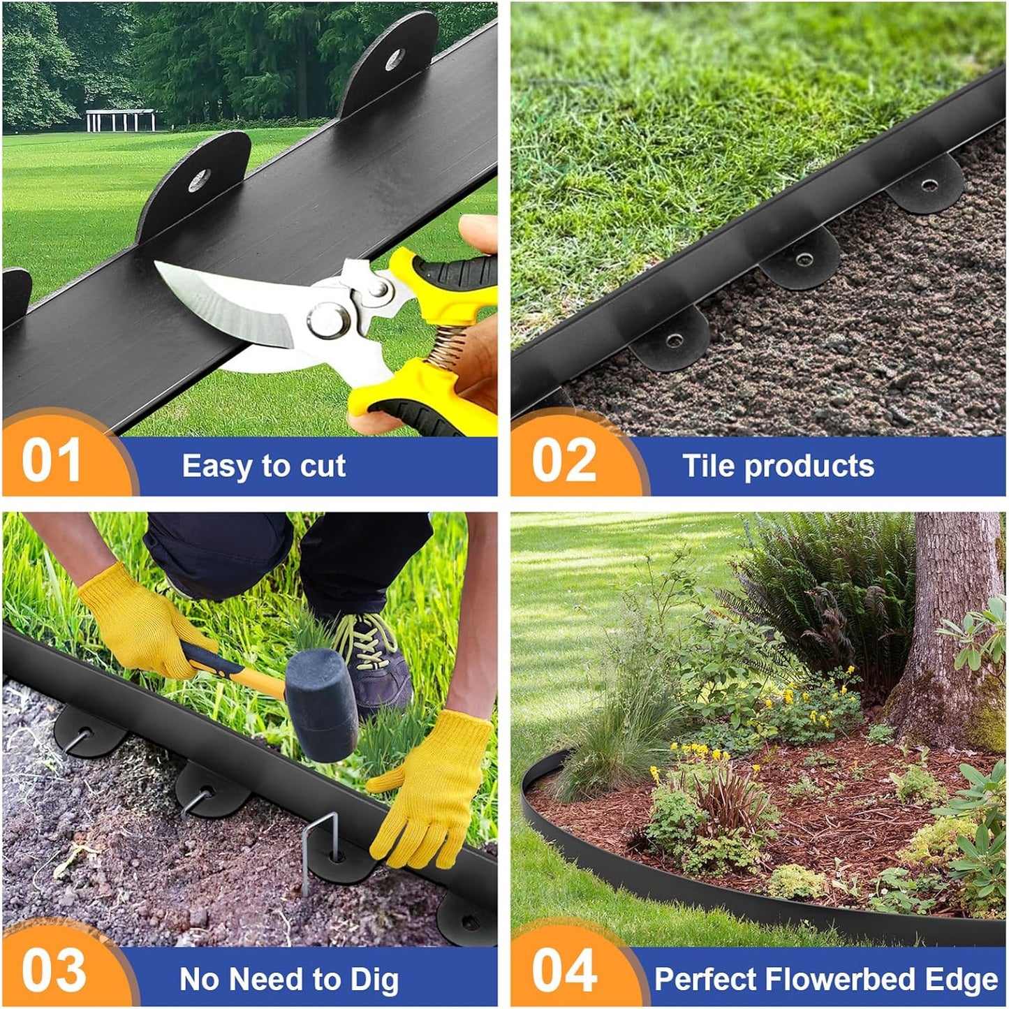 Landscape Edging, 2.0" x 40' Plastic Garden Edging with 40 Pcs Metal Spikes, Flexible Garden Border for Lawn, Landscaping, Flower Beds