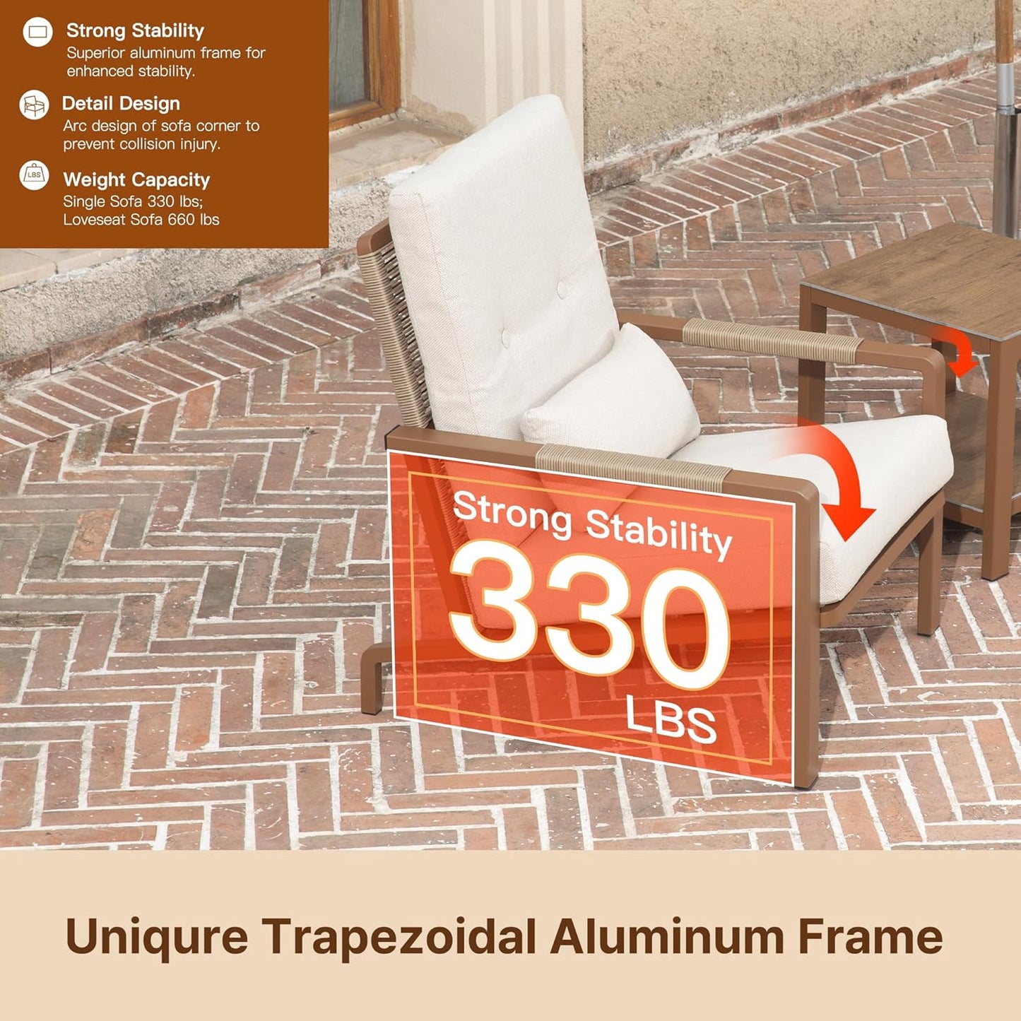 Aluminum 3-Piece Sofa Set with Coffee Table, Waterproof Fabric Cushions, Easy Assembly, High-Density Foam, Comfortable Outdoor Patio Furniture Set with Cushions (Beige)