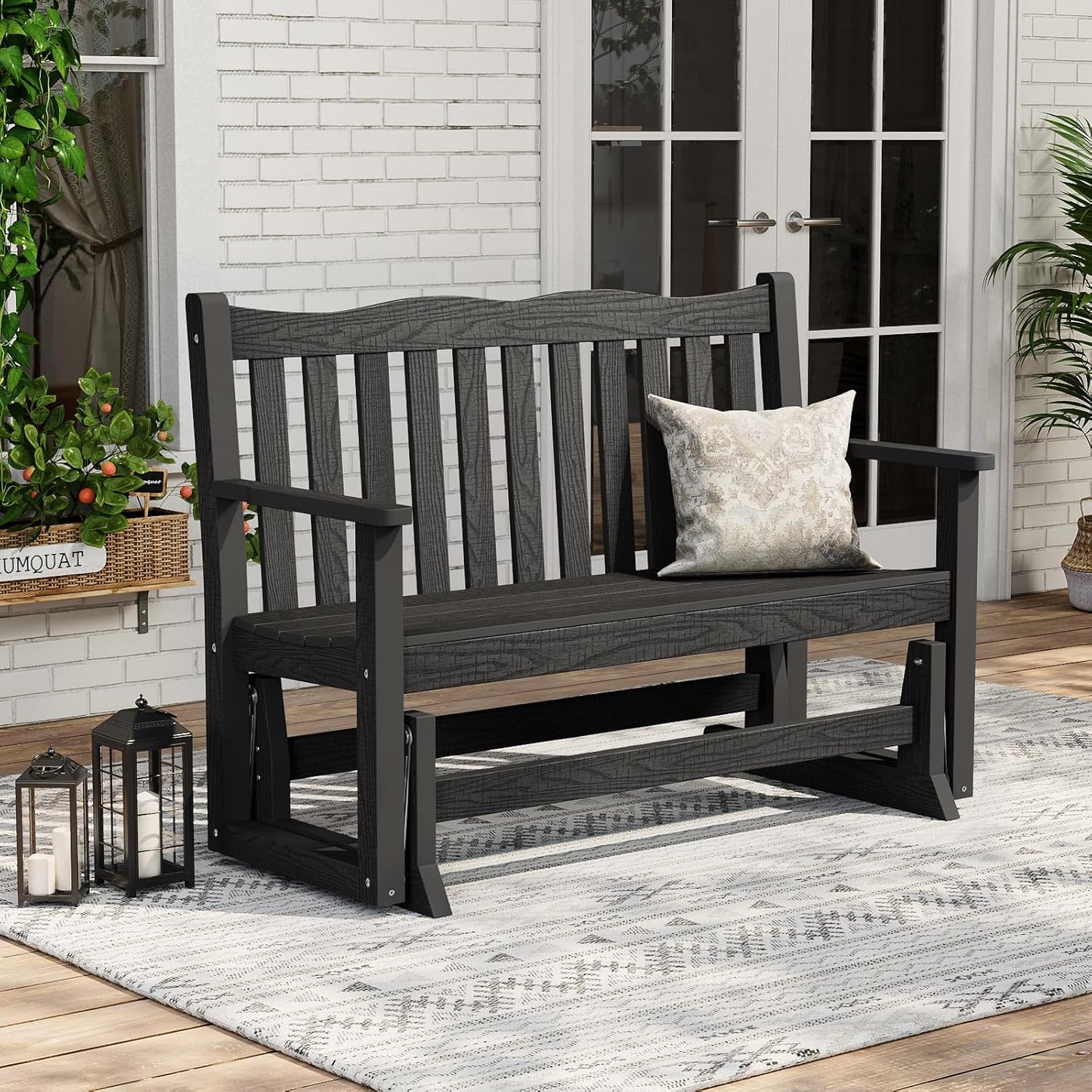 Stoog Outdoor Glider Benches Set of 2, All-Weather Patio Glider with 800 lbs Weight Capacity, Low Maintenance, for Porch, Backyard, and Garden, Black