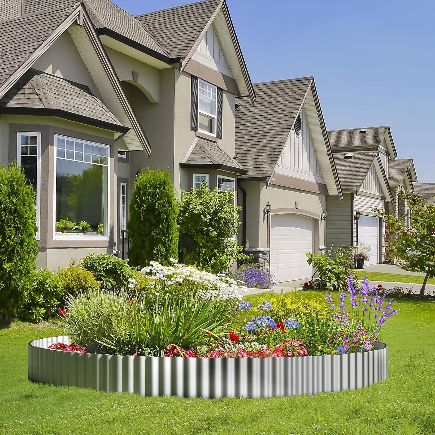 Land Guard Corrugated Garden Edging Border, 12" × 25' Landscape Paver Edging, Tall Landscape Edging, Fence for Garden, Flower Bed, Lawn and Landscape Edging (Silver)