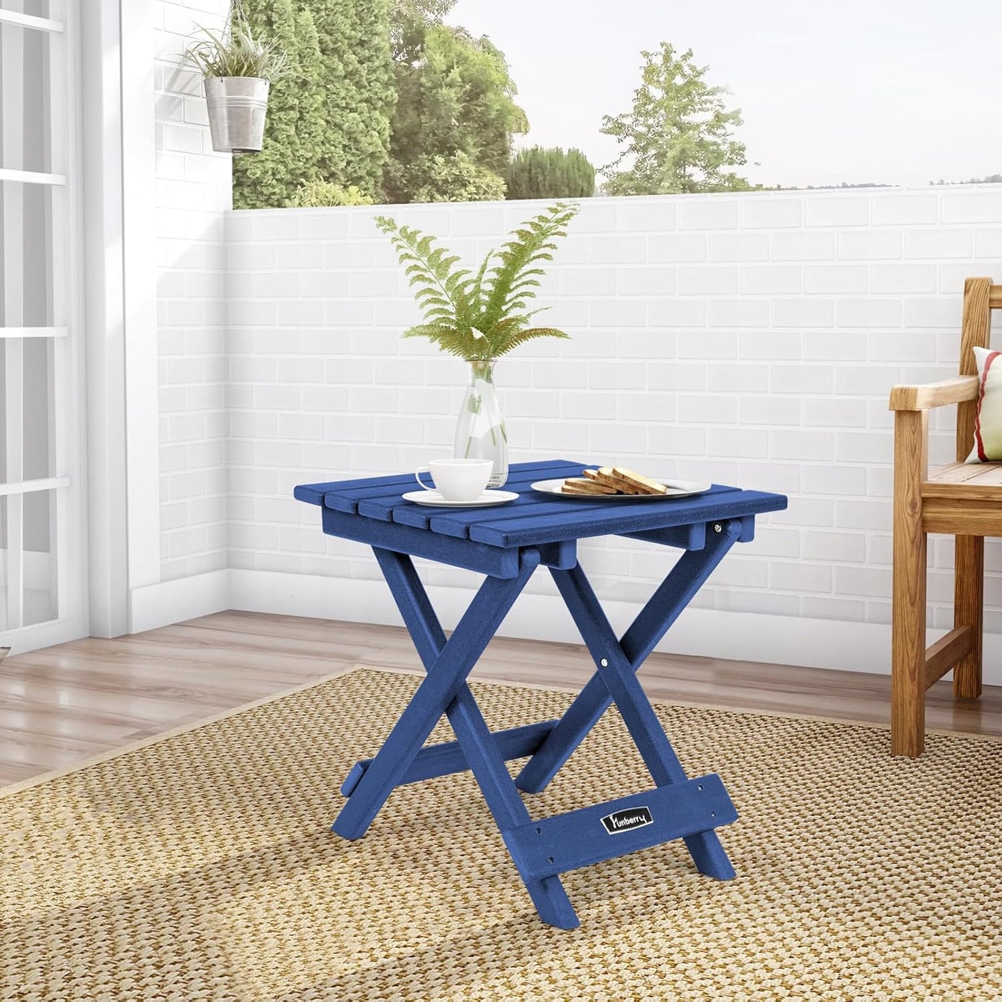 FUNBERRY Outdoor Folding Adirondack Side Table, Portable No Assembly Patio End Table HDPE All Weather