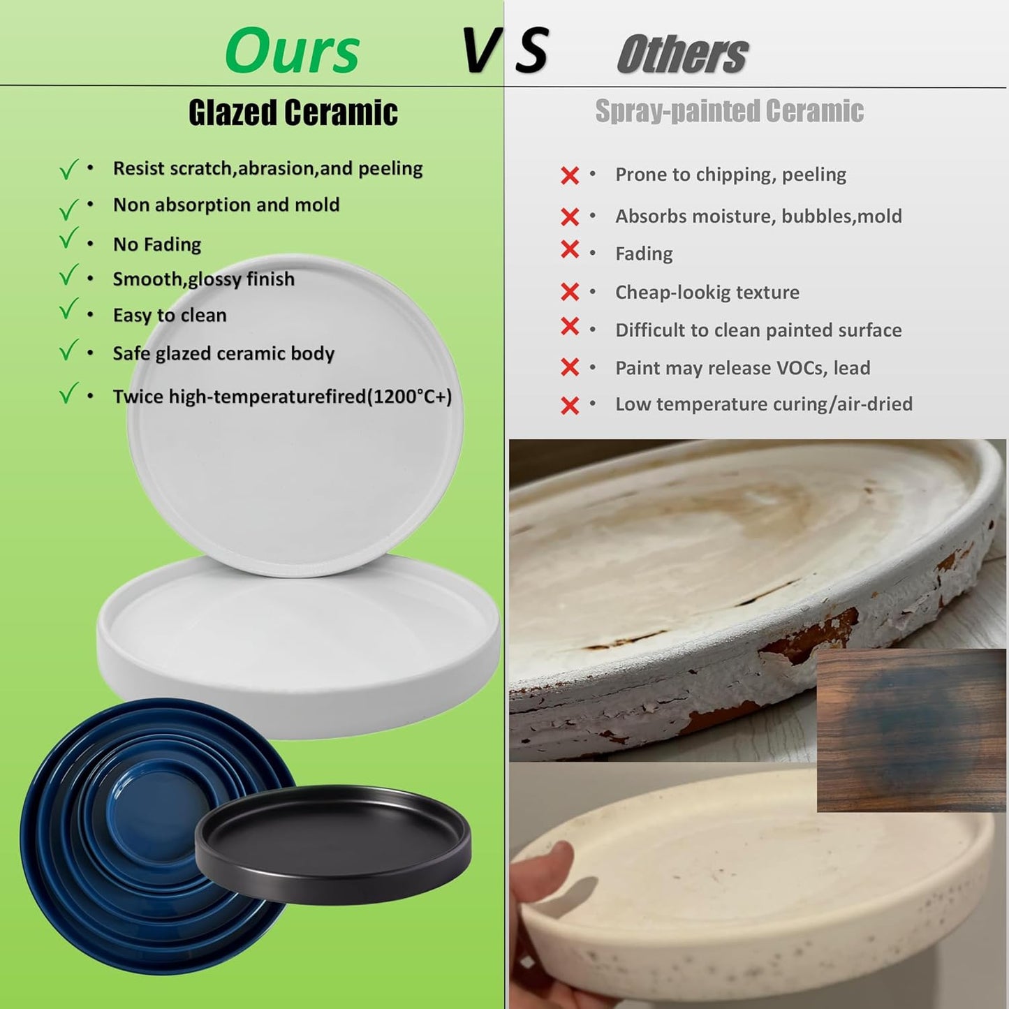 Ceramic Plant Saucer Pot Tray 12 Inch, Planter Saucers 4 5 6 7 8 9 10 11 12 Inch for Indoors Outdoor, Durable Sturdy Flower Drainage Tray for Glazed Pots Base (12.5 Inch-Blue)