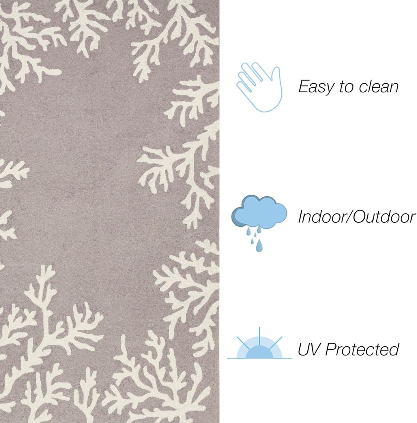 Liora Manne CAPRI Indoor/Outdoor Handmade Synthetic Blend Durable Area Rug - Traditional Border Coastal Beach Accent (Coral Border Silver) (3'6" x 5'6")